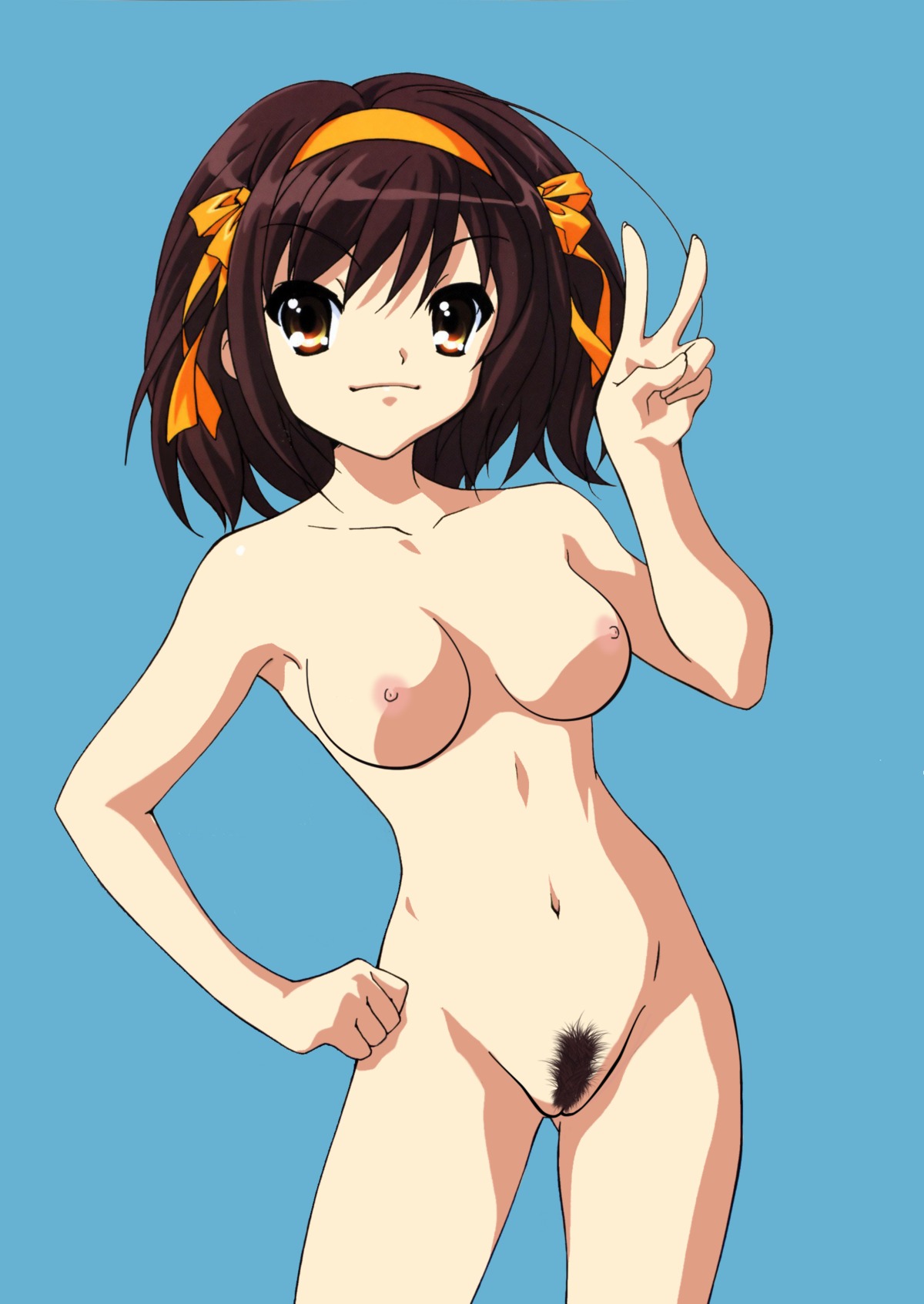 breasts female highres nude nude_filter official_art photoshop pointy_chin pubic_hair rule34 small_breasts suzumiya_haruhi suzumiya_haruhi_no_yuuutsu uncensored