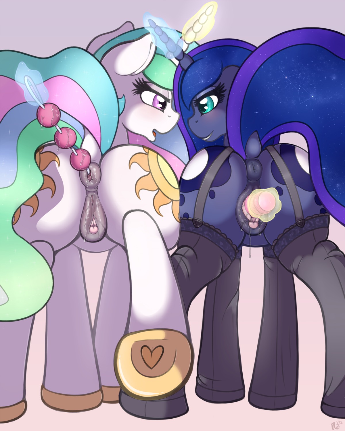 2014 4:5 absurd_res anal anal_beads anal_penetration anus blue_body blue_eyes blue_fur blue_hair bodily_fluids butt clitoral_winking clitoris clothing digital_media_(artwork) dildo dock_(anatomy) duo e621 equid equine eye_contact female female/female feral friendship_is_magic fur garter_straps genital_fluids genitals hair hasbro hi_res horn incest_(lore) legwear lingerie long_hair looking_at_another magic mammal multicolored_hair my_little_pony mythological_creature mythological_equine mythology penetration presenting presenting_hindquarters princess_celestia_(mlp) princess_luna_(mlp) purple_eyes raised_tail ratofdrawn sex sex_toy sibling_(lore) simple_background sister_(lore) sisters_(lore) smile stockings tail toying_partner unicorn vaginal vaginal_fluids vulva white_body white_fur