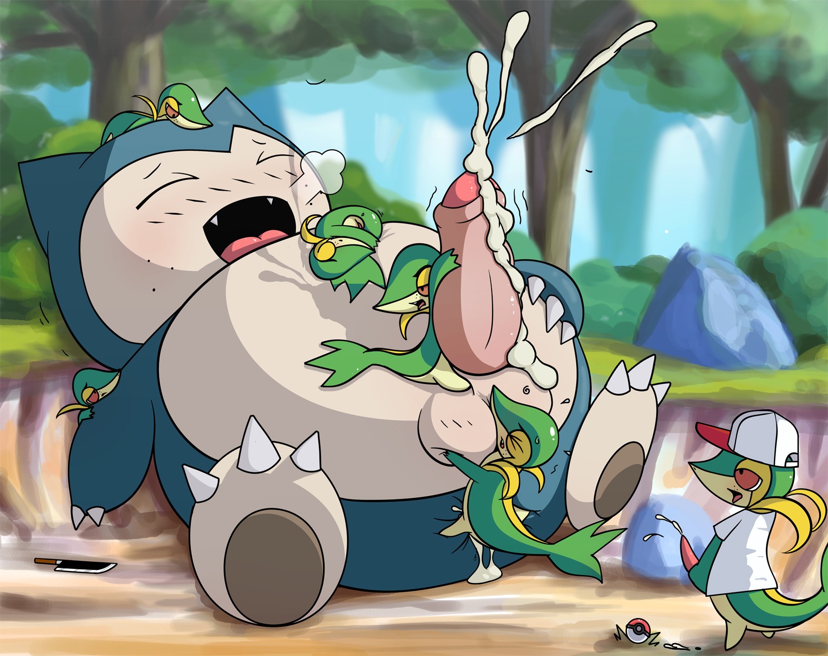 baginazard balls clothes color cum day feral fur hat interspecies knife male male_only multiple_males nude outdoors penis poke_ball pokemon pokemon_(species) rule34 sex size_difference snivy snorlax tagme testicles yaoi