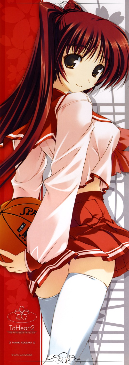 amazuyu_tatsuki basketball brown_eyes clothing female high_resolution kousaka_tamaki long_hair long_image red_hair rule34 school_uniform serafuku skirt solo stick_poster stockings tall_image thighhighs to_heart_(series) to_heart_2 zettai_ryouiki