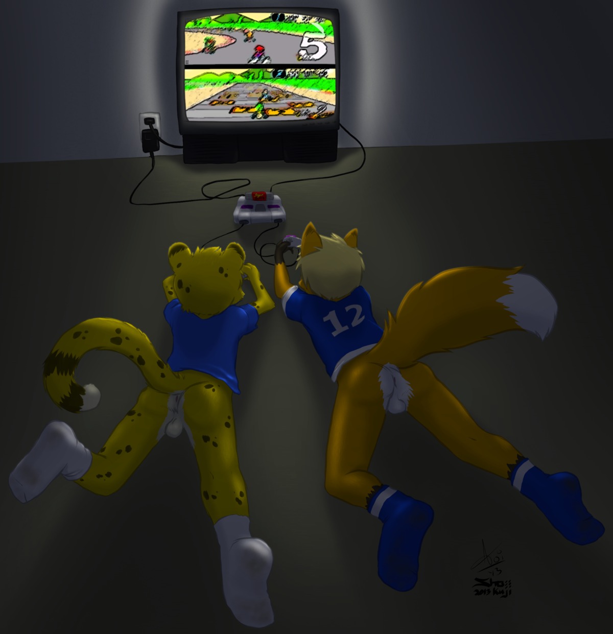 2013 anthro anus aogami arms_bent athletic athletic_anthro athletic_male backsack balls bent_leg blue_clothing blue_shirt blue_t-shirt blue_topwear bottomless brown_body brown_fur butt canid canine casual_exposure cheetah clothed clothing controller dinosaur dipstick_tail driving duo e621 electrical_outlet electrical_plug electronics english_text exposed extended_leg felid feline fluffy fluffy_tail footwear fox fur game_cartridge game_console game_controller game_item game_media game_screen gaming genitals grasp green_yoshi hair hi_res hill holding_controller holding_game_controller holding_object inside kart legwear light luigi lying lying_on_ground male male/male mammal mario mario_bros mario_circuit mario_kart markings multiplayer multiplayer_game_screen nintendo nintendo_console nintendo_controller number on_front on_ground one_calf_up orange_body orange_fur orange_tail outside partially_clothed playing_video_game plug plumber prehistoric_species princess princess_peach pushbutton racing raised_calf raised_foot rear_view reptile retro_console retro_controller road royalty salmy scalie screen shirt shokuji short_hair snes_cartridge snes_console snes_controller socks split_screen_multiplayer storage_media super_mario_kart super_nintendo t-shirt tail tail_markings tan_hair television text topwear tycloud vehicle white_body white_fur white_tail wired_controller yellow_body yellow_fur yoshi young young_anthro young_male