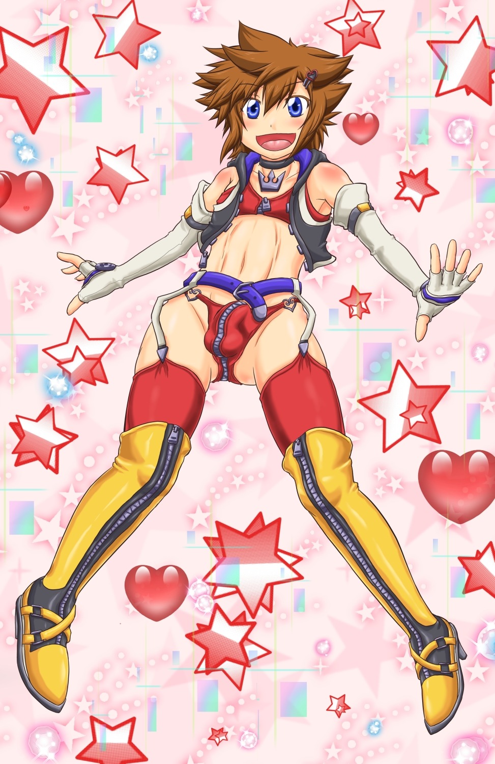 balls balls_in_panties blush bulge crossdressing garter_belt kingdom_hearts male male_only penis penis_in_panties rule34 smile solo_male sora sora_(kingdom_hearts) testicles thighhighs