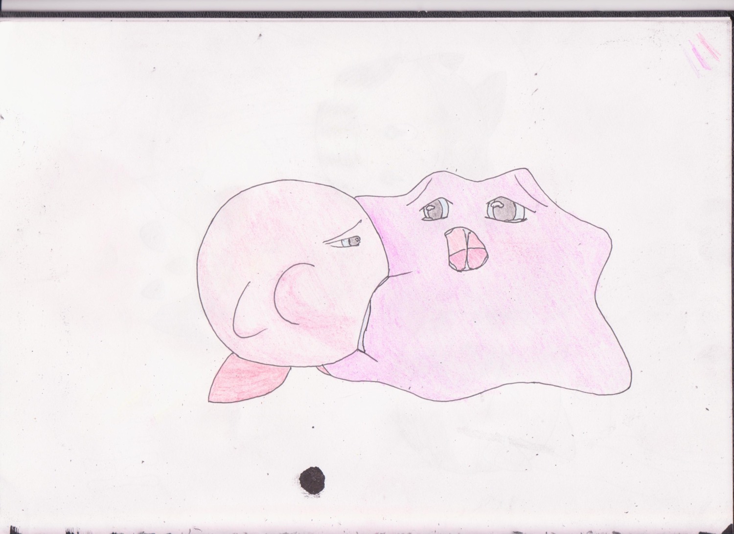 color crossover ditto interspecies kirby kirby_(series) male nude pink_skin pokemon pokemon_(species) rule34 sexless side_view sucking tagme traditional_media_(artwork)