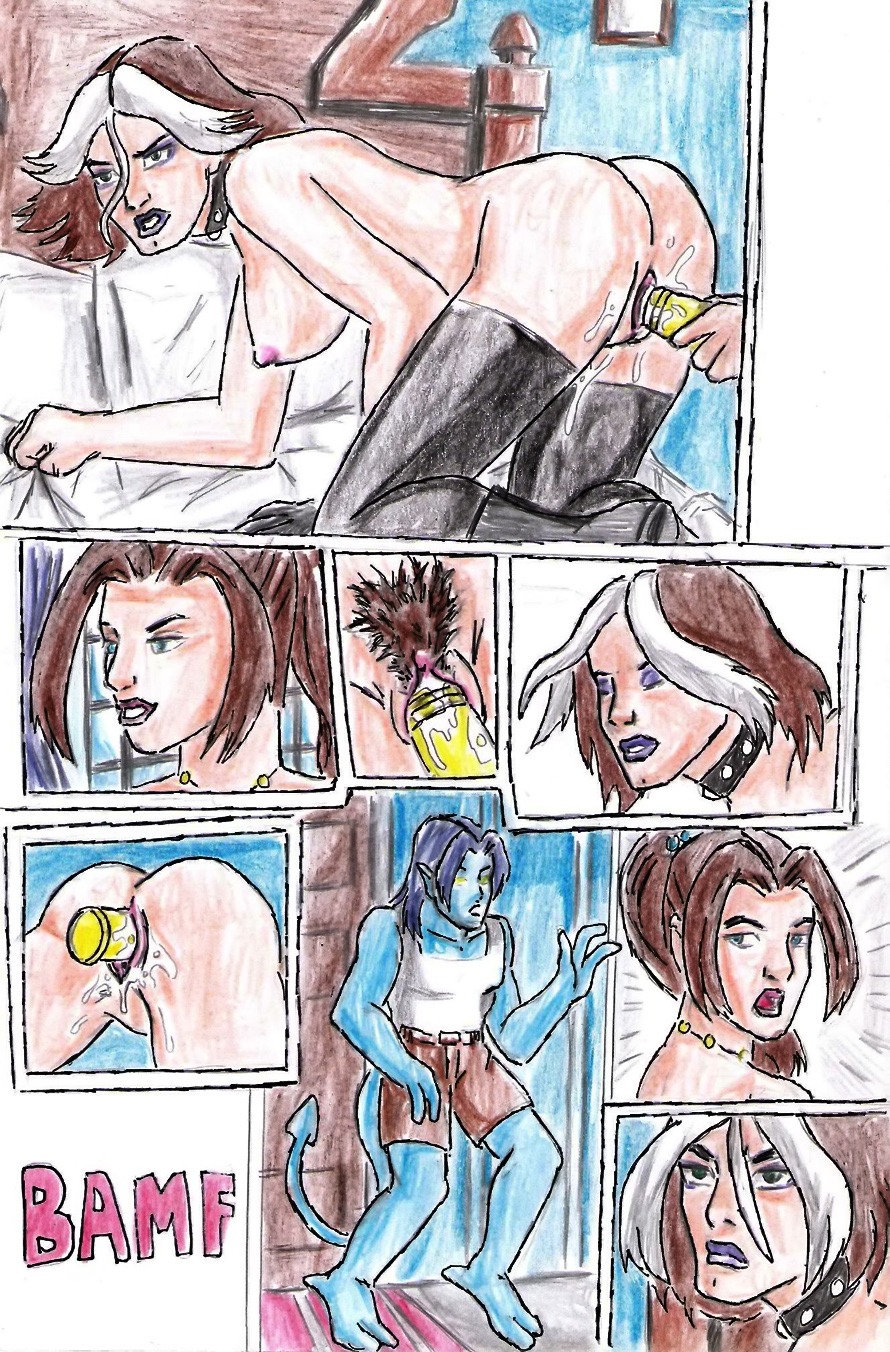 1boy 2girls all_fours anna_marie artist_request bent_over comic doggy_style female from_behind kitty_pryde kurt_wagner male marvel marvel_comics nightcrawler rogue_(evolution) rogue_(x-men) rule34 shadowcat straight_hair x-men x-men_evolution