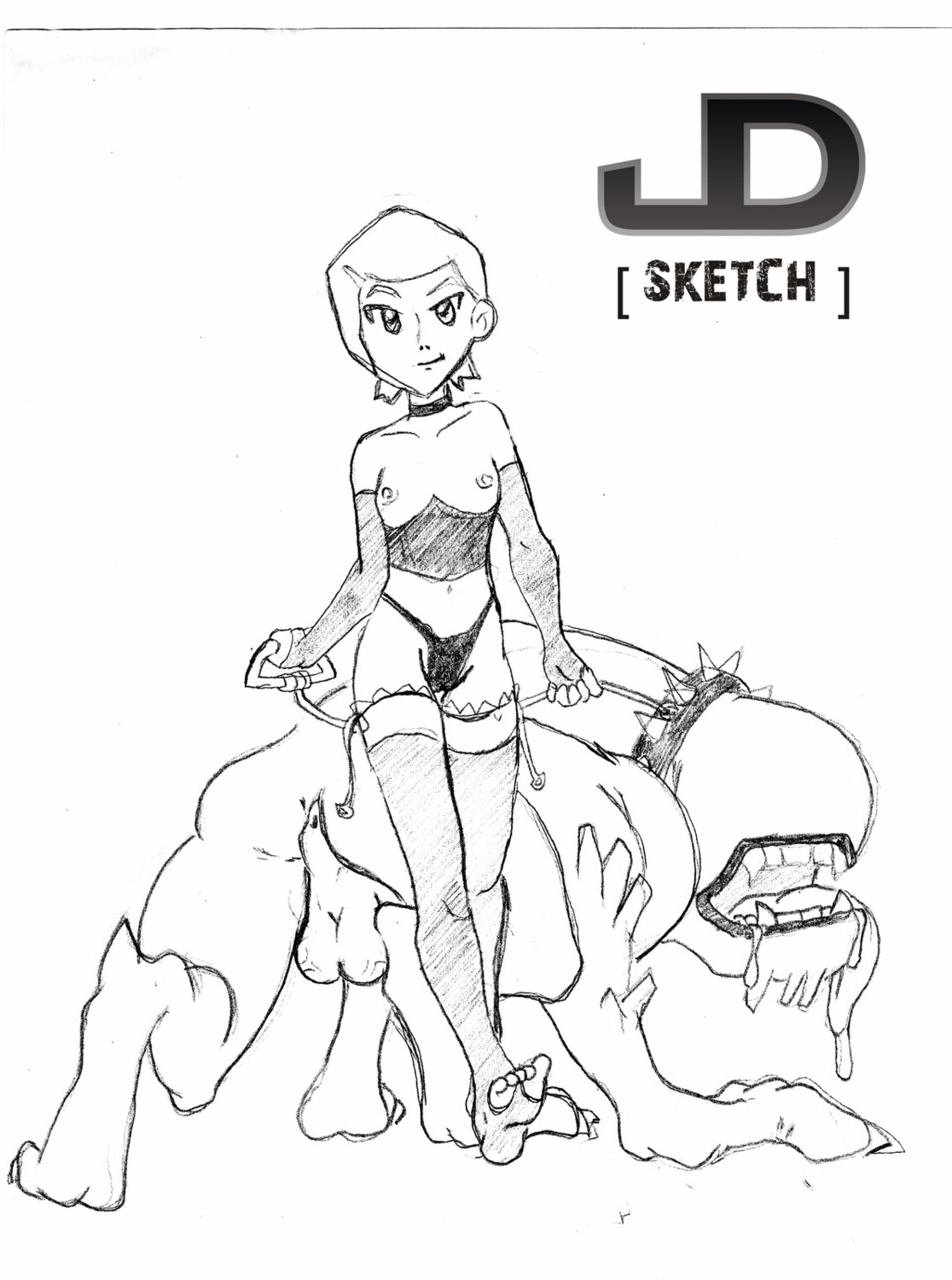 1boy 1girls ben_10 ben_tennyson clothing female gwen_tennyson gwen_tennyson_(classic) jmdsign male monochrome panties rule34 sketch small_breasts stockings straight_hair tagme wildmutt