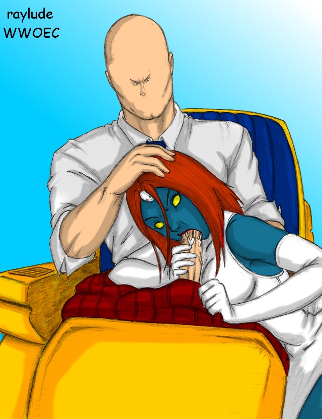blue_skin female long_hair male marvel marvel_comics mystique octavarius professor_xavier raylude red_hair rule34 straight_hair x-men yellow_eyes yellow_sclera