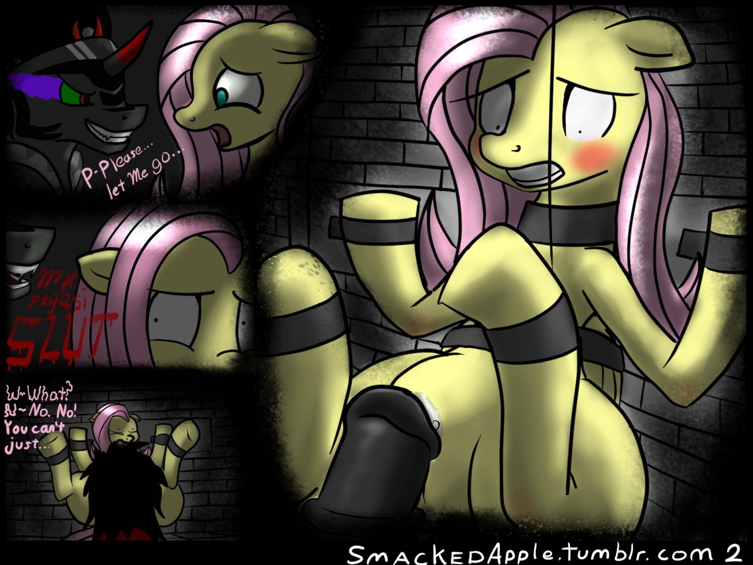 2013 4:3 bdsm black_hair blush bondage bound brown_eyes clothing comic dialogue duo e621 english_text equid equine erection eye_mist feathered_wings feathers female female_penetrated female_raped feral fluttershy_(mlp) forced friendship_is_magic fur genitals green_eyes grey_body grey_fur hair hasbro hi_res horn king_sombra_(mlp) male male/female male_penetrating male_penetrating_female male_rape male_raping_female mammal my_little_pony mythological_creature mythological_equine mythology nude pegasus penetration penis pink_hair rape sex smackedapple text unicorn vulva wings yellow_body yellow_feathers yellow_fur