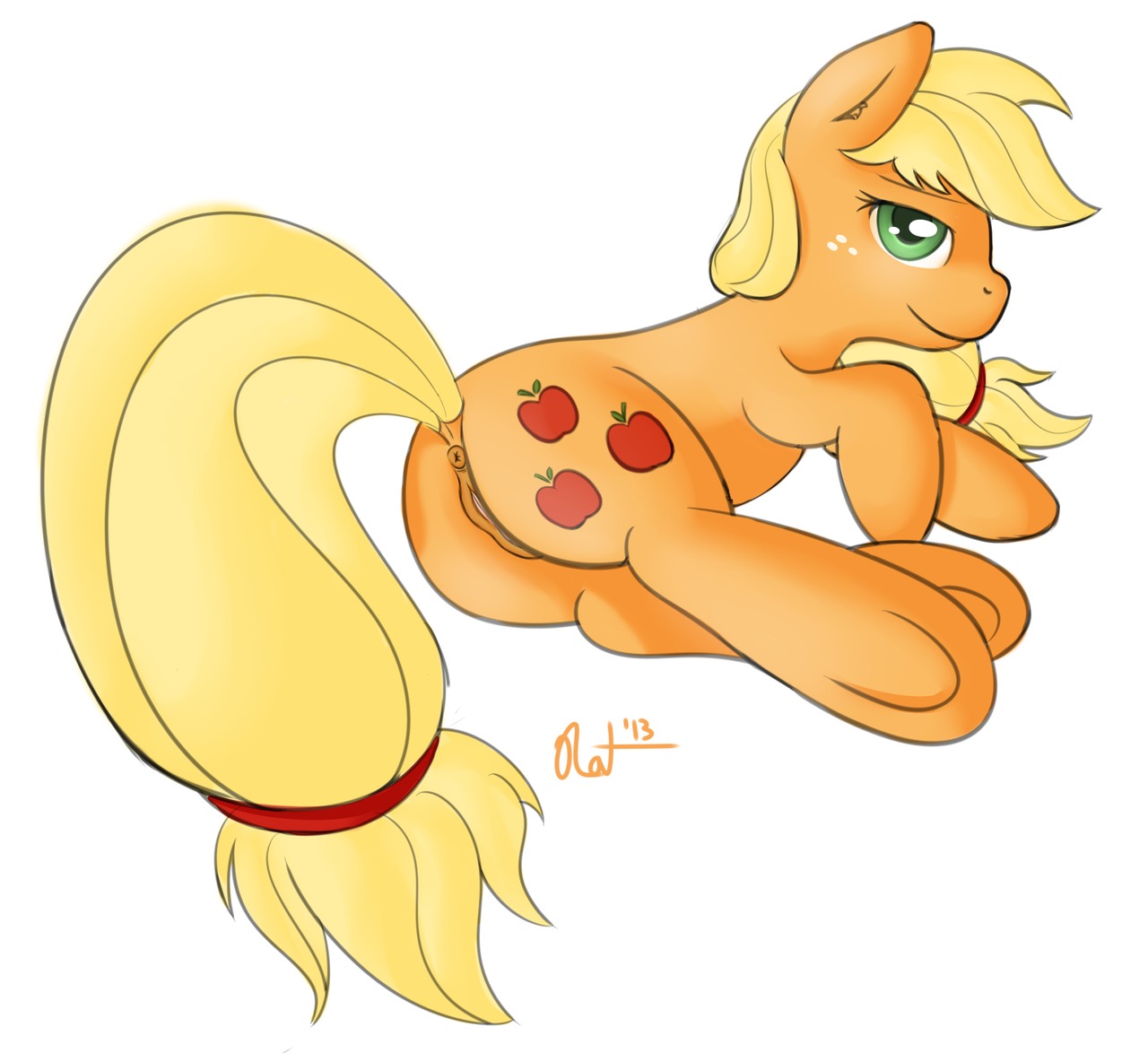 anus applejack_(mlp) blonde_hair clothing cutie_mark digital_media_(artwork) e621 earth_pony equid equine female feral freckles friendship_is_magic genitals green_eyes hair hasbro hat headgear headwear horse looking_at_viewer mammal my_little_pony pony presenting quadruped ratofdrawn smile solo tail vulva