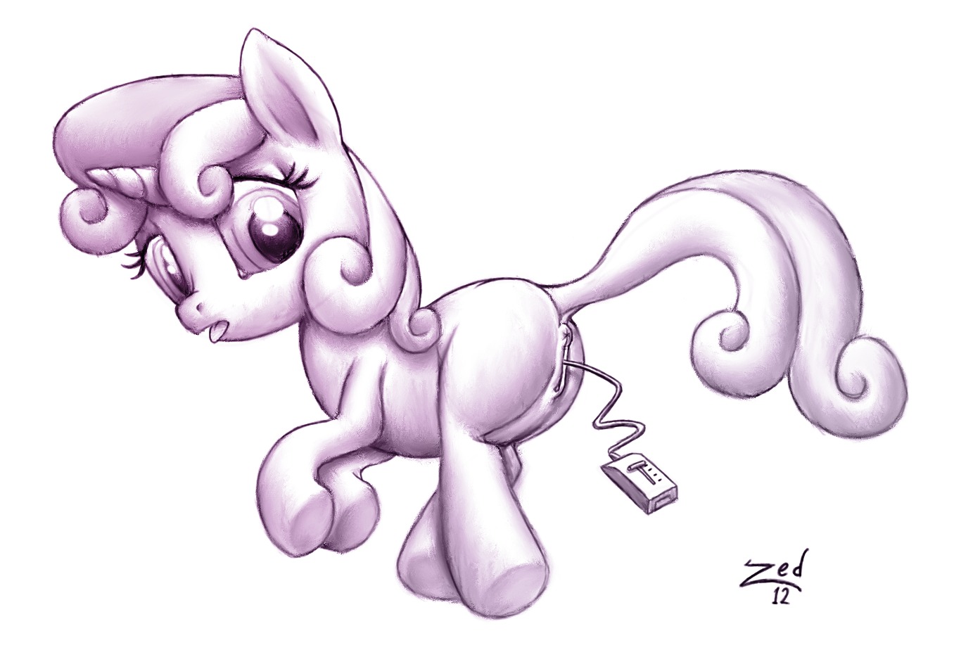 anus butt e621 equid equine female feral friendship_is_magic genitals hair hasbro horn looking_back mammal monochrome my_little_pony mythological_creature mythological_equine mythology nerdmouse penetration quadruped sex_toy solo sweetie_belle_(mlp) tail tongue tongue_out unicorn vaginal vibrator vulva young young_feral