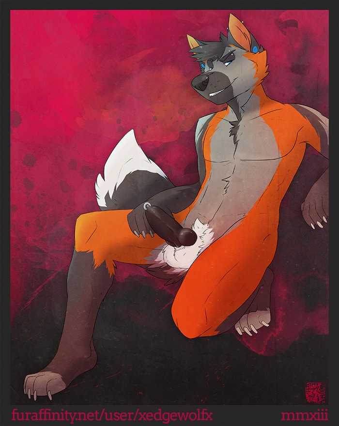 animal_genitalia animal_penis anthro balls barbell_piercing biped black_hair black_nose black_penis blue_eyes canid canine canine_genitalia canine_penis claws e621 ear_piercing erection eyebrow_barbell eyebrow_piercing facial_piercing feet fox gauged_ear genital_piercing genitals grey_fox grin hair industrial_piercing knot looking_at_viewer male mammal multiple_piercings nude penis penis_piercing piercing prince_albert_piercing smile solo tanner_james urocyon xedgewolfx