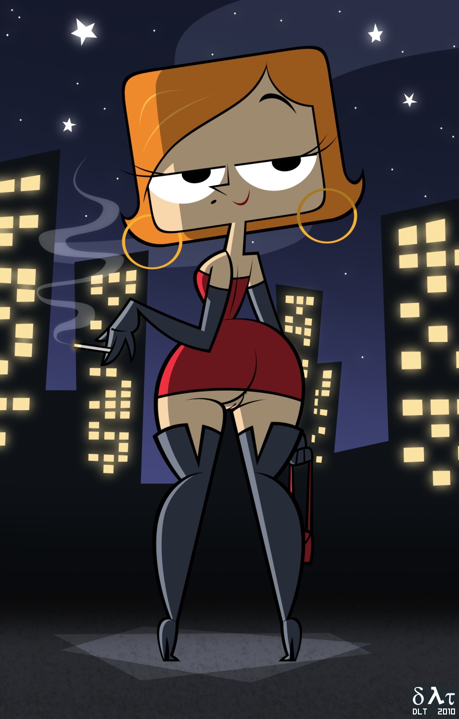 1girls 2010 accurate_art_style beauty_mark cigarette debbie_turnbull debs_turnbull dlt dress eyelashes female female_only gloves high_heel_boots high_heels hoop_earrings hourglass_figure lipstick milf no_panties pussy robotboy rule34 smoking tagme vagina
