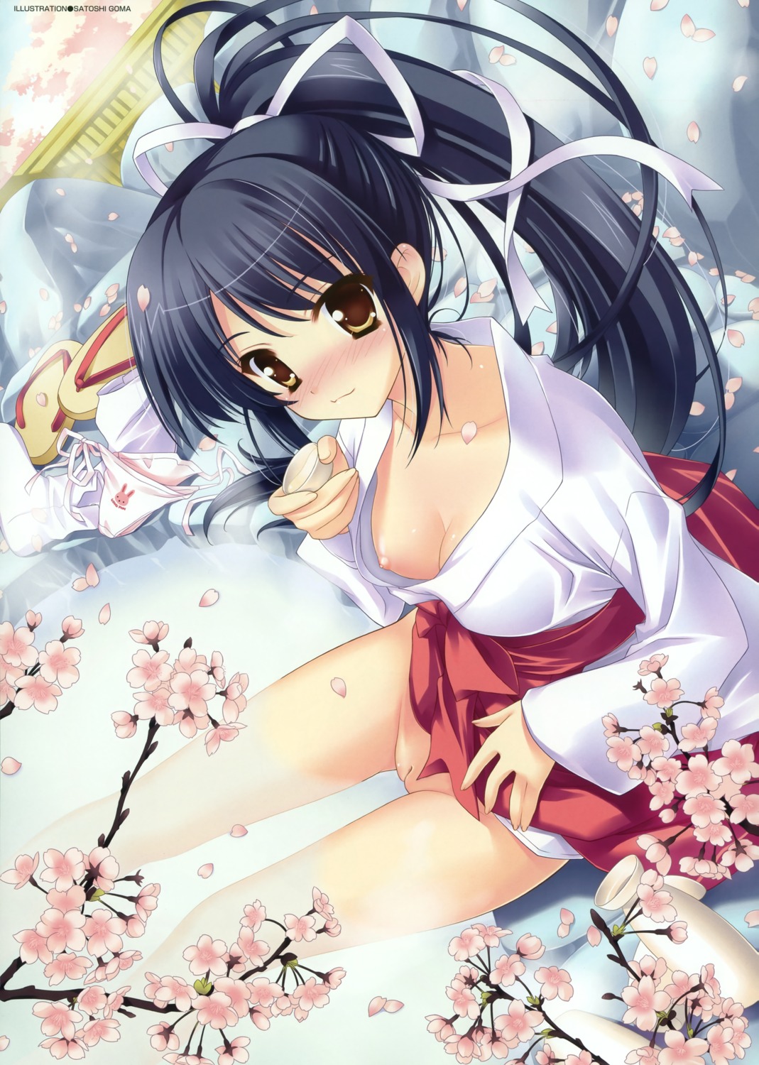female goma_satoshi hakama miko nipples no_bra nopan oppai photoshop pointy_chin pussy rule34 uncensored vagina