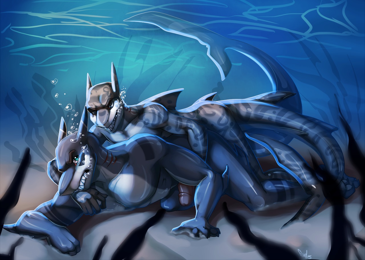 2013 anal anal_penetration anthro aquatic blue_body blue_eyes blue_skin blue_theme bubble claws detailed_background digital_media_(artwork) duo e621 erection fangs fish fivel fully/fully_submerged fully_submerged genitals grey_body grey_skin humanoid_genitalia humanoid_penis larger_male larger_penetrated larger_sub male male/male male_penetrated male_penetrating male_penetrating_male muscular nude penetration penis sea seabed sex sex_in_water shark size_difference smaller_male spots stripes submissive teeth underwater underwater_sex water white_body white_skin
