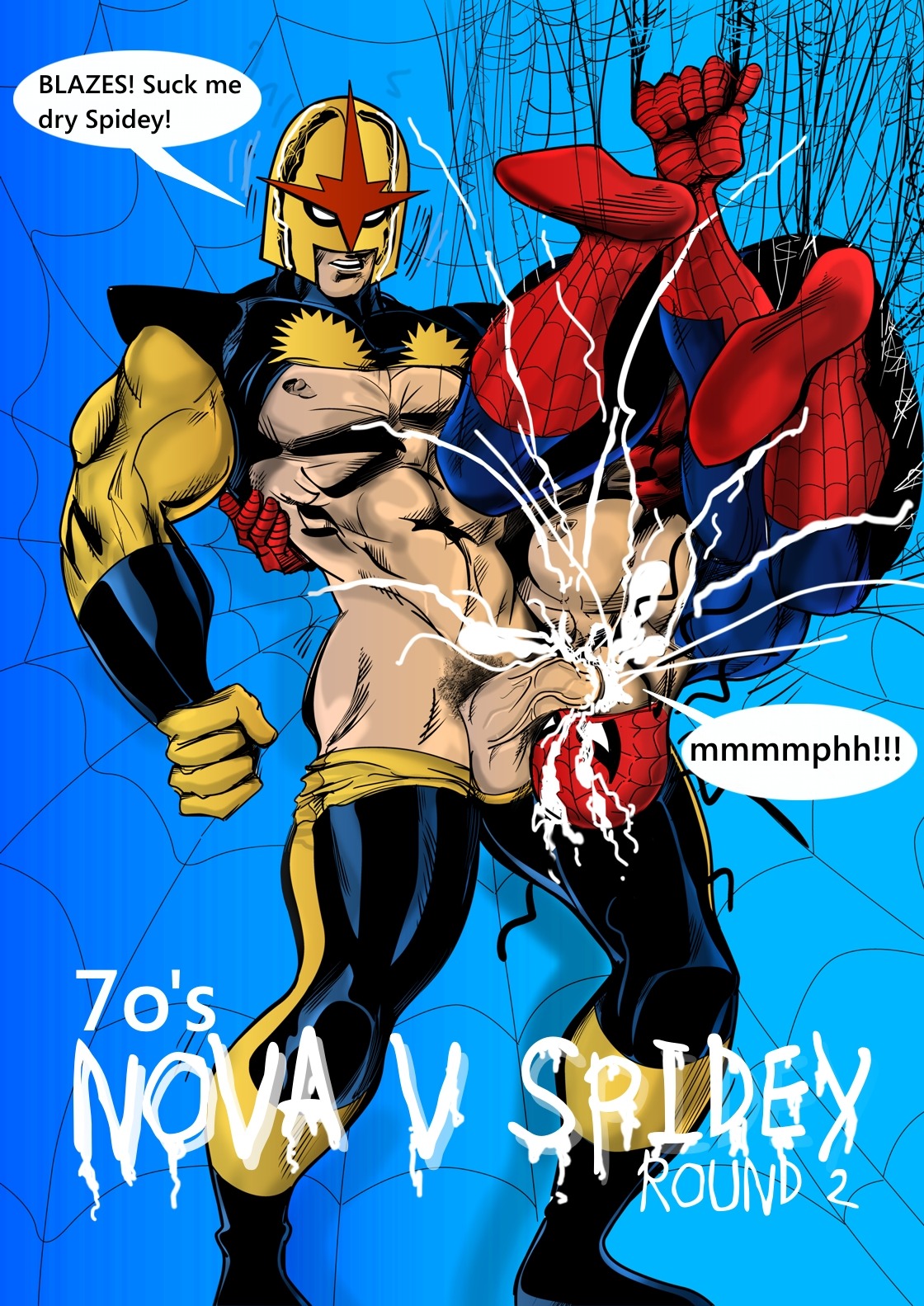 2boys cum cum_dripping cum_in_mouth cumshot erect_nipples erection excessive_cum exposed_nipples face_fucking forced_fellatio forced_oral gay helmet human irrumatio large_penis light-skinned_male light_skin male male_only marvel marvel_comics mask_partially_removed nipples nova_(marvel) oral oral_sex pants_down penis penis_in_mouth peter_parker rape rule34 shirt_up smooth_skin spider-man spider-man_(series) spider_web torn_bodysuit veiny_penis yaoi