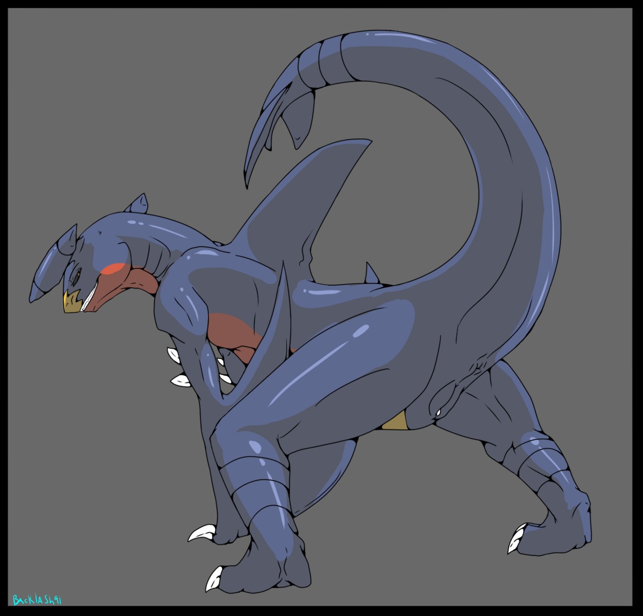 anus aquatic backlash91 bald black_border black_sclera border butt claws conditional_dnp digital_media_(artwork) e621 feet female feral fin fish garchomp generation_4_pokemon genitals glistening grey_background happy hi_res looking_at_viewer looking_back nintendo nude pokemon pokemon_(species) pose presenting presenting_hindquarters presenting_vulva raised_tail scalie shadow simple_background smile solo tail tail_fin teeth toe_claws vulva yellow_eyes yellow_nose