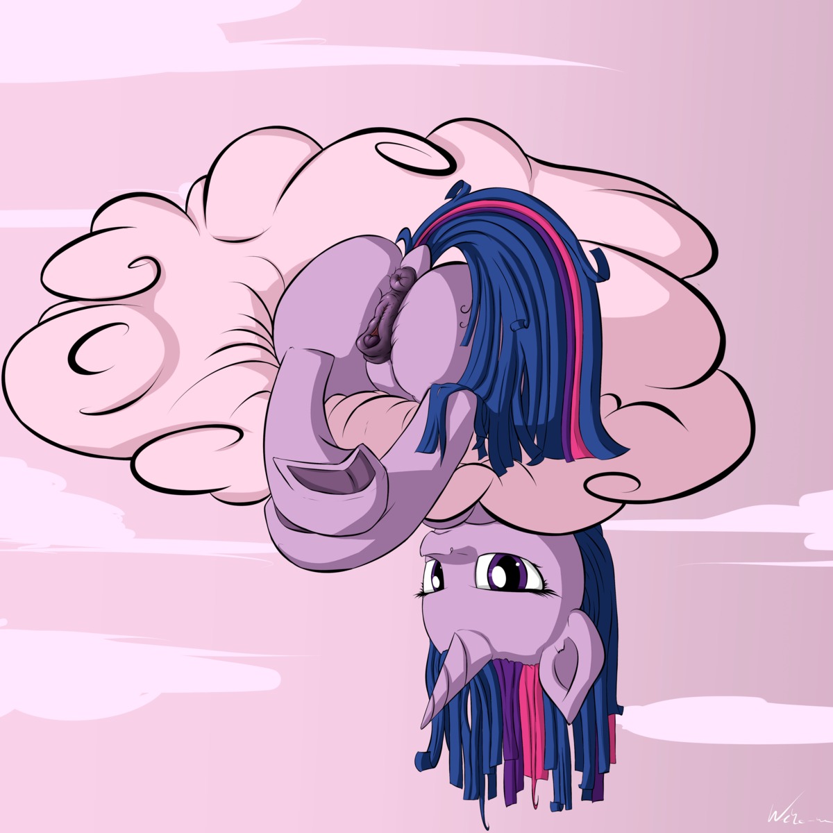 1:1 2014 absurd_res anus butt clitoral_winking clitoris cloud e621 equid equine female feral friendship_is_magic fur genitals hair hasbro hi_res hooves horn looking_at_viewer mammal multicolored_hair my_little_pony mythological_creature mythological_equine mythology neko-me outside purple_body purple_eyes purple_fur purple_hair sky skyscape solo twilight_sparkle_(mlp) two_tone_hair unicorn vulva