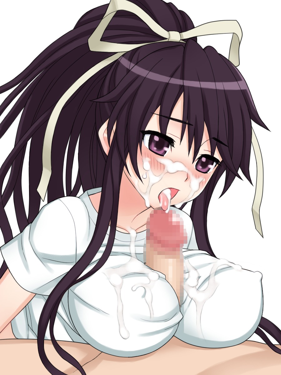 1boy 1girls bitter_sweet blush breasts censored cum cum_in_mouth cum_on_breasts cum_on_face female kanzaki_kaori large_breasts long_hair male penis purple_eyes purple_hair rule34 tagme to_aru_majutsu_no_index