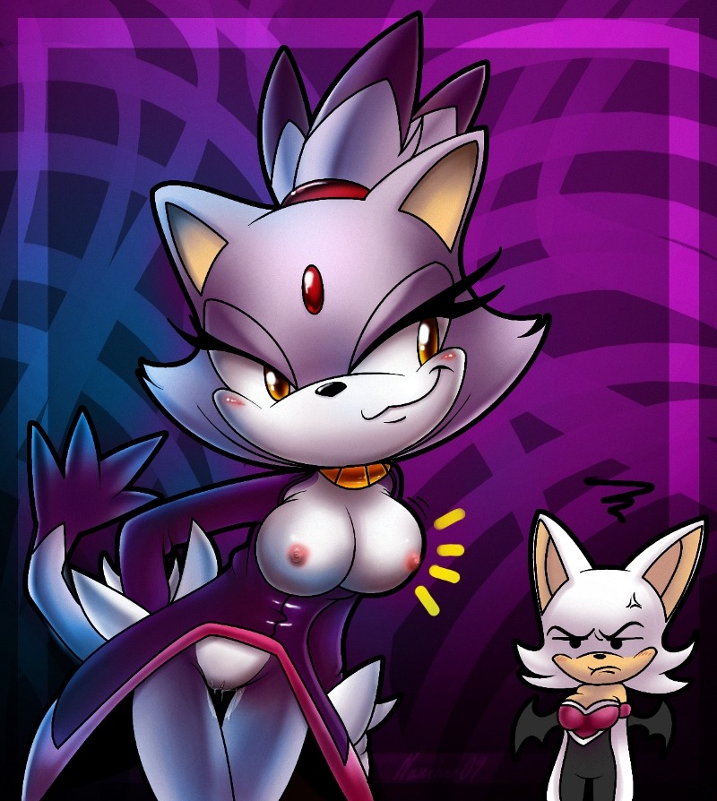 2girls anger_vein anthro anthro_female anthro_only areolae bat blaze_the_cat breast_envy breasts breasts_out domestic_cat feline female female_only furry furry_female furry_only large_breasts mobian_(species) multiple_females multiple_girls nancher nipples pussy pussy_juice rouge_the_bat rule34 sonic_(series) sonic_the_hedgehog_(series) teenage_female teenager young