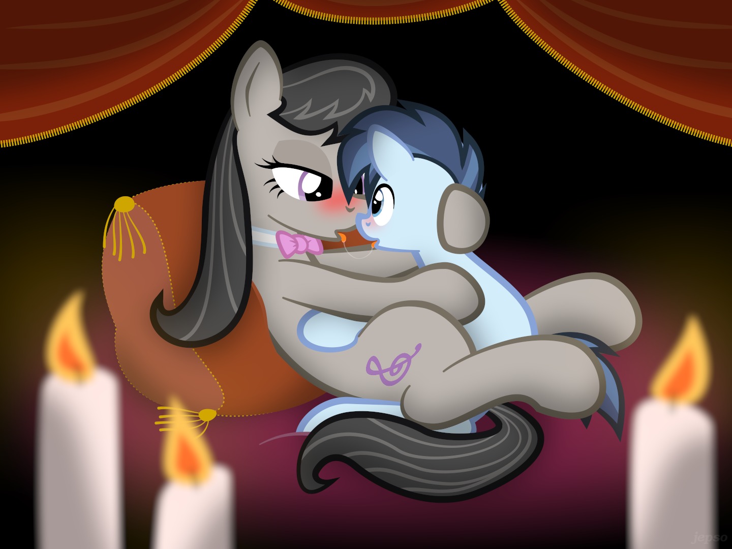 2013 4:3 age_difference bed blue_body blue_eyes blue_hair blush bodily_fluids bow_(feature) bow_tie candle cutie_mark duo e621 earth_pony equid equine female feral friendship_is_magic furniture grey_body grey_hair hair hasbro horse jepso larger_female male male/female mammal my_little_pony octavia_(mlp) older_female pillow pony purple_eyes quadruped saliva saliva_string sex shady_daze_(mlp) shota size_difference smaller_male tail young young_feral younger_male