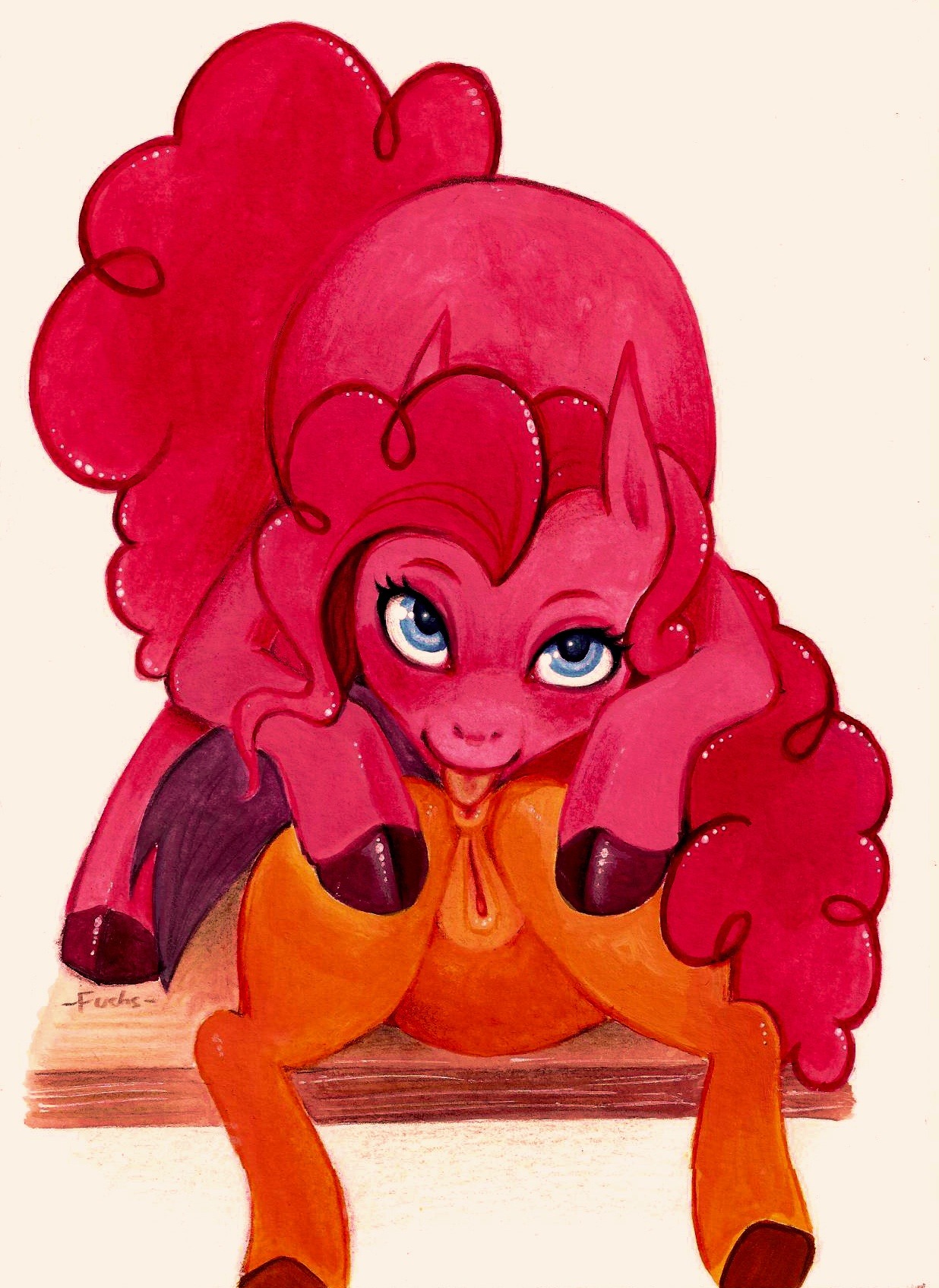 2013 anal animal_genitalia animal_vulva anus blue_eyes duo e621 earth_pony equid equine equine_genitalia equine_vulva female female/female feral friendship_is_magic fuchs fur genitals hair hasbro hi_res horse looking_at_viewer mammal my_little_pony oral pink_body pink_fur pink_hair pinkie_pie_(mlp) pony rimming scootaloo_(mlp) sex simple_background tongue traditional_media_(artwork) vulva white_background young young_feral
