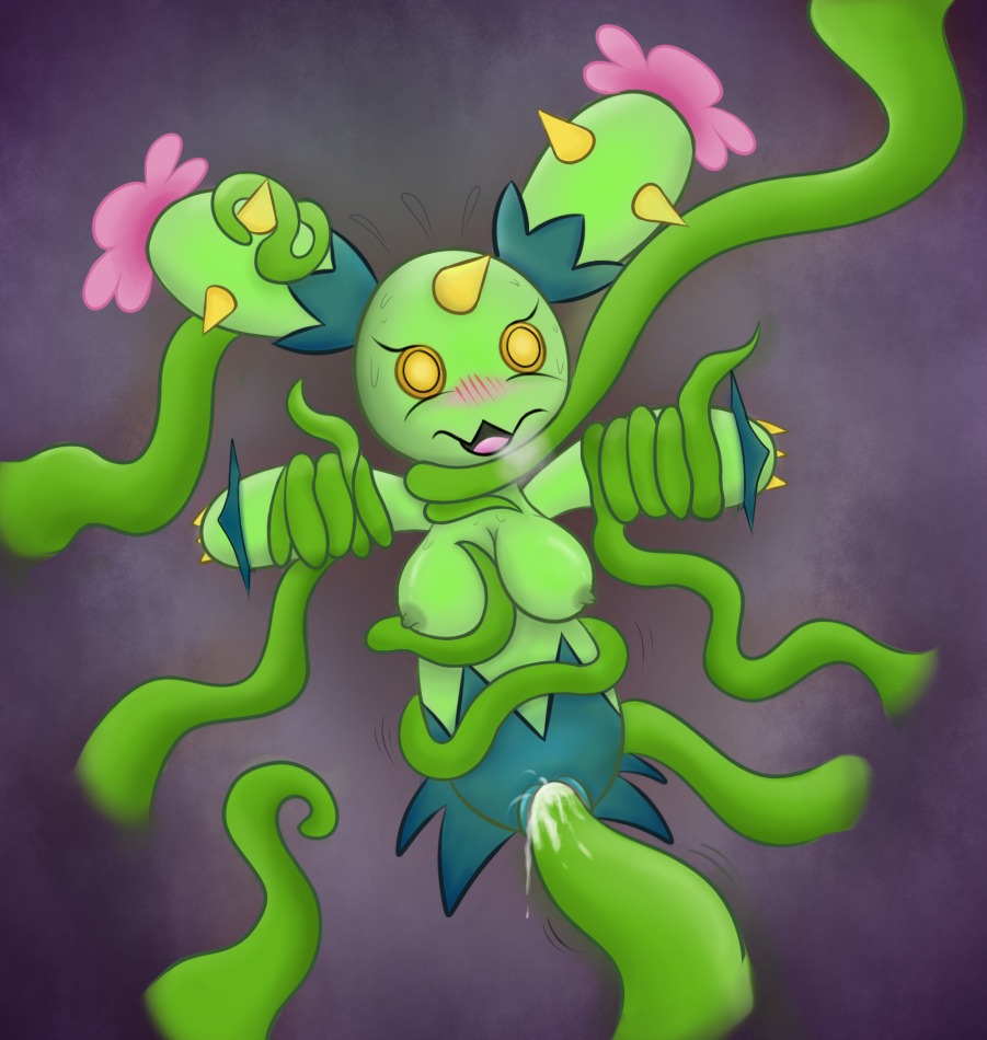 big_breasts blush bodily_fluids breasts breath cactus coiling cum cum_in_vagina cum_inside e621 elemental_creature female flora_fauna flowerfondler generation_5_pokemon genital_fluids genitals green_nipples humanoid maractus nintendo nipples non-mammal_breasts non-mammal_nipples not_furry panting penetration plant pokemon pokemon_(species) restrained solo sweat tentacles vaginal vaginal_penetration vines vulva