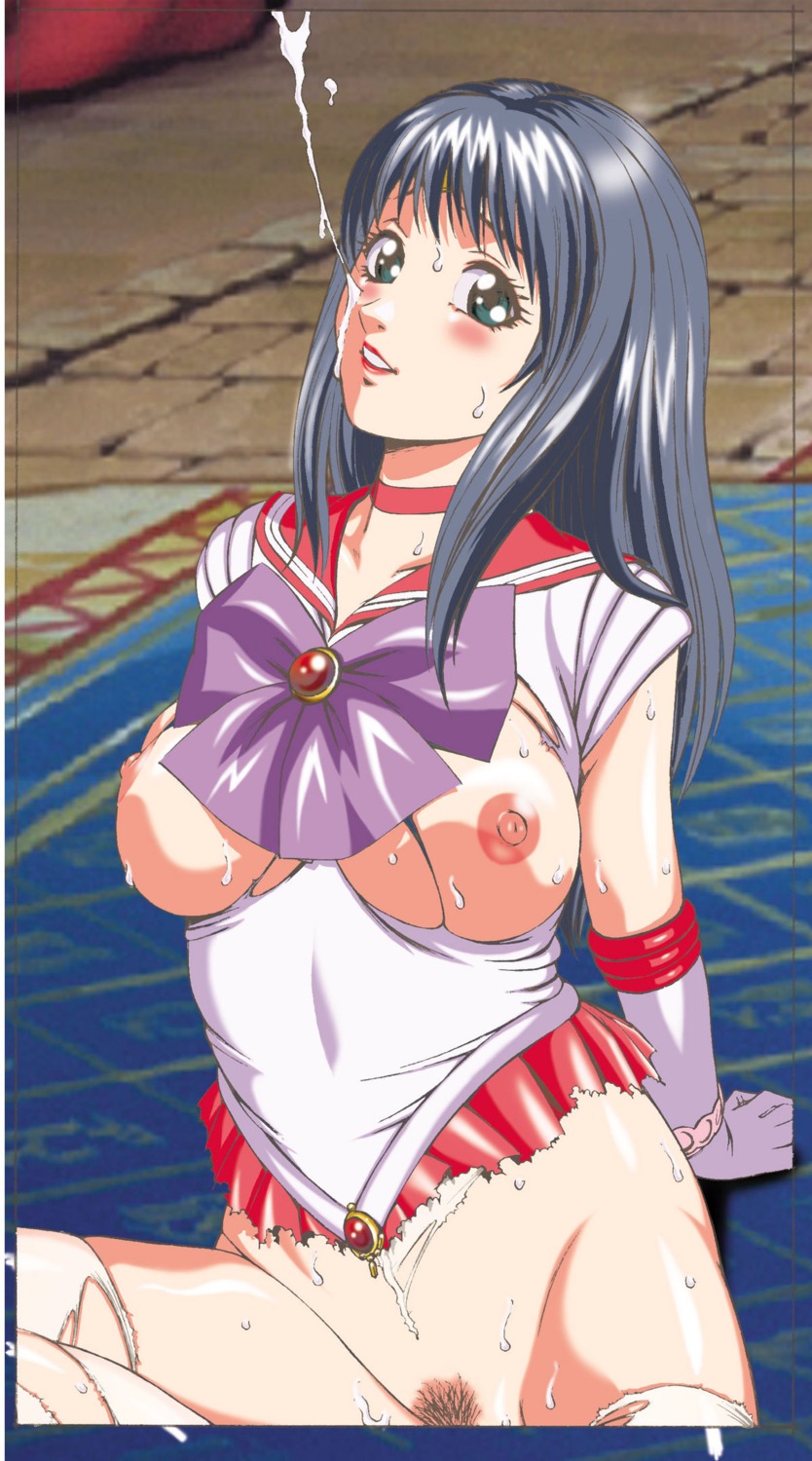 1girls 2004 bishoujo_senshi_sailor_moon breasts clothes clothing color cum female female_only front_view human nipples pubic_hair rei_hino rule34 sailor_mars sitting small_breasts solo suzuki_kimchi tagme torn_clothes