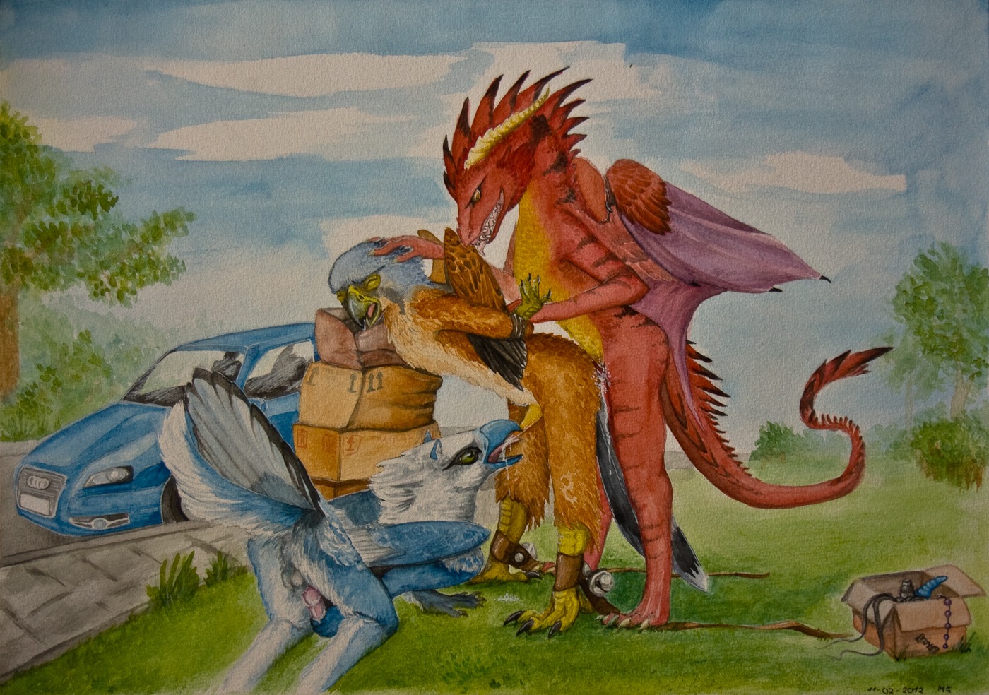 akulatraxas anal animal_genitalia ankle_cuffs anthro avian bdsm beak beak_fetish beak_play beak_sex beakjob bell bird bondage bound butt cuff_(restraint) dadriel dominant dominant_male dragon e621 erection falcon falconid feathered_wings feathers fellatio genitals grass group group_sex gryphon interspecies jesses kestrel kneeling light male male/male male_penetrated male_penetrating male_penetrating_male mjoellnir mythological_avian mythological_creature mythological_scalie mythology oral outside penetration penile penis plant restraints rope scalie scenery sex shackles sheath submissive submissive_male tail threesome toy traditional_media_(artwork) train_position trio wings wolfgryph