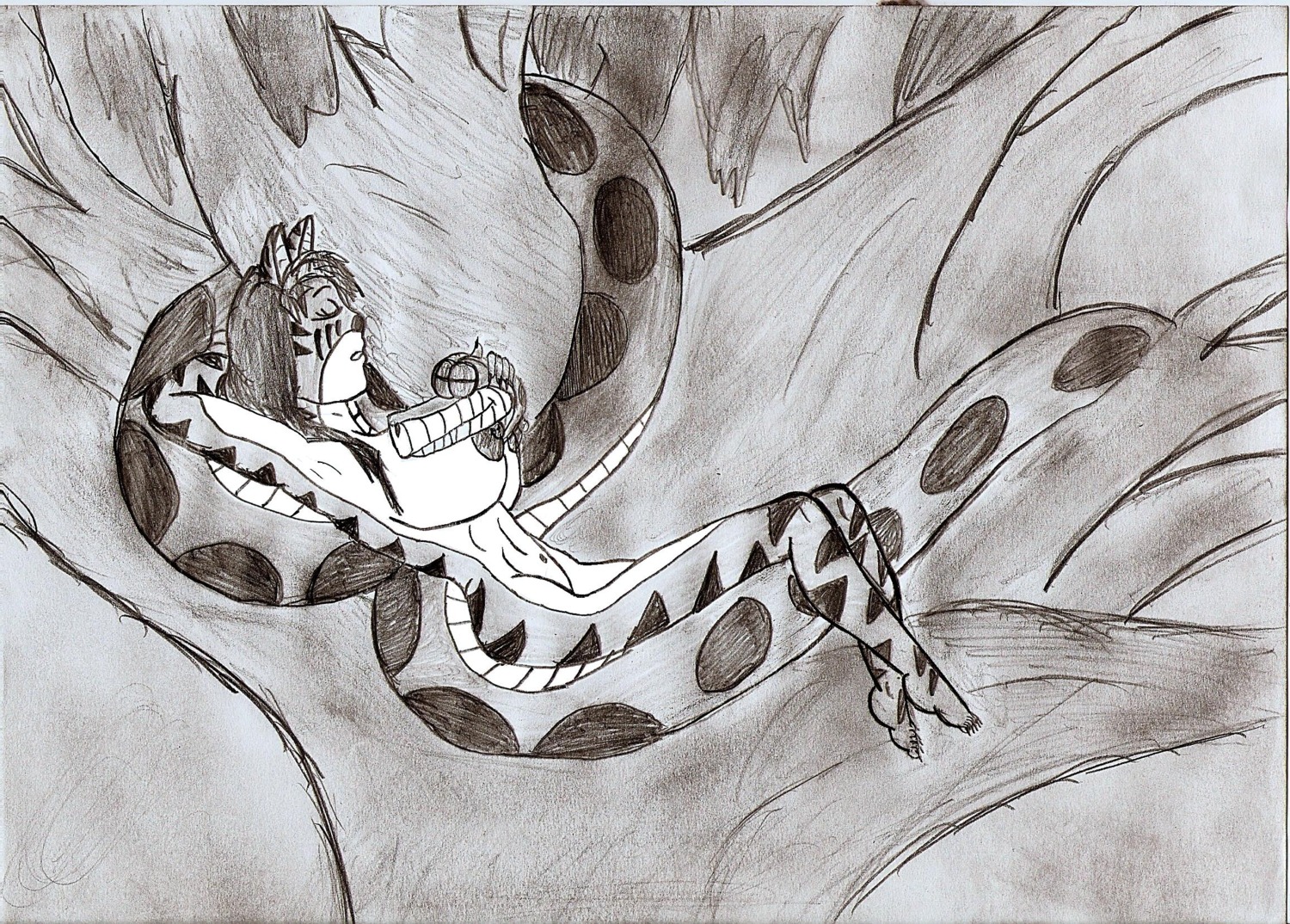 disney female implied_zoophilia jking kaa monochrome nipples rule34 tagme the_jungle_book