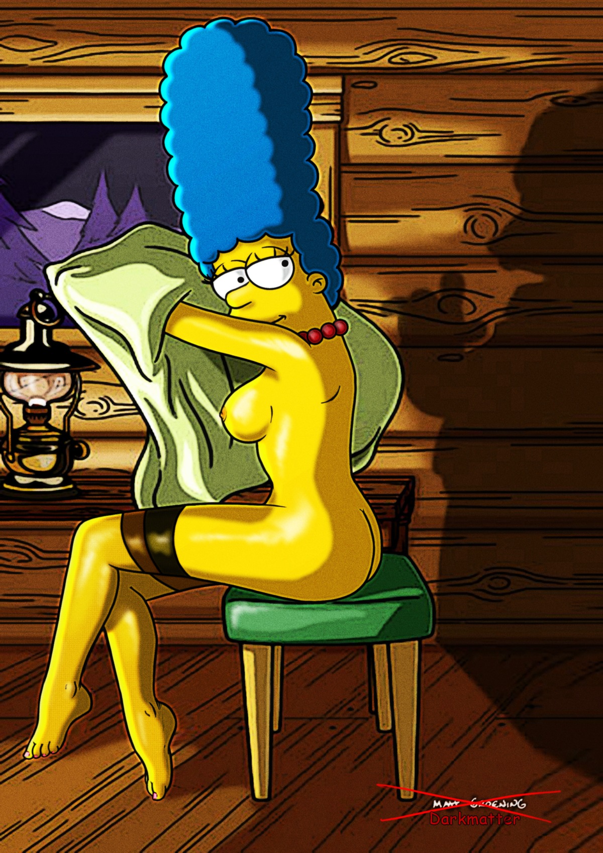 20th_century_studios accurate_art_style ass breasts clothes color darkmatter female female_only human indoors marge_simpson nude playboy rule34 side_view sitting solo tagme the_simpsons yellow_body yellow_skin