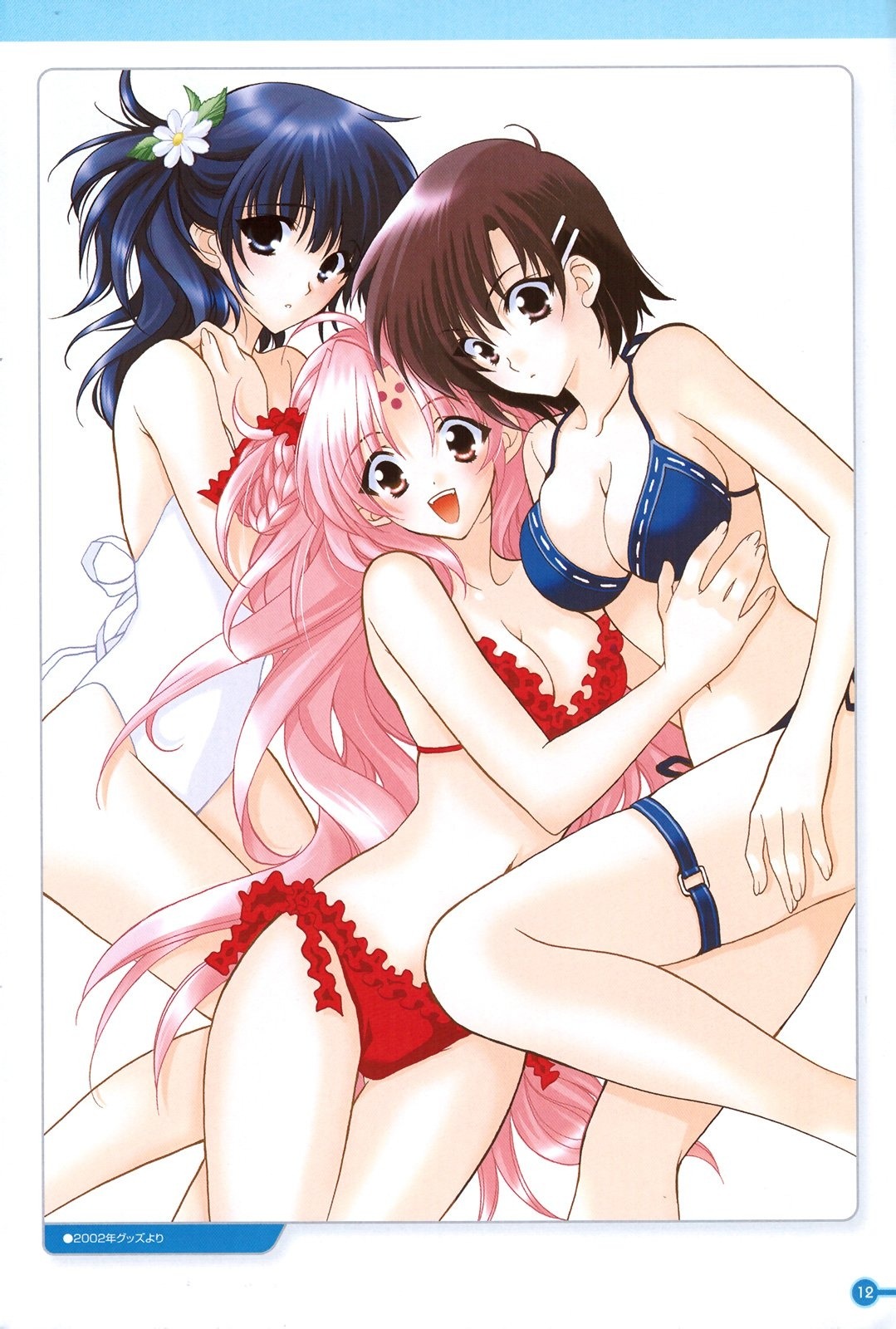 blue_hair brown_hair cleavage female female_only girls_bravo kirie_kojima kojima_kirie koyomi koyomi_hare_nanaka miharu miharu_sena_kanaka multiple_females multiple_girls official_art pink_hair rule34