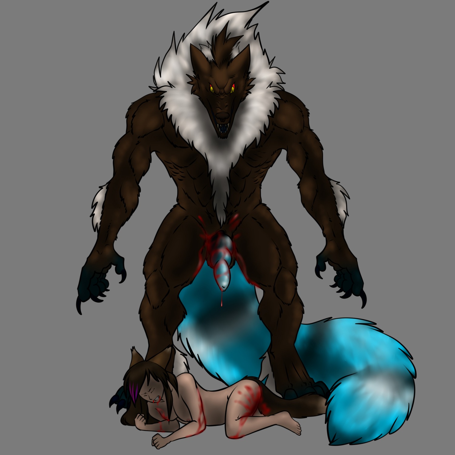 1:1 abuse anthro blood bodily_fluids breasts canid canine canis claws cum demon domestic_dog duo e621 erection female fluffy fluffy_tail forced genital_fluids genitals hi_res larger_male male mammal mane nude penis popcornkitten rape sex size_difference smaller_female sweets tail