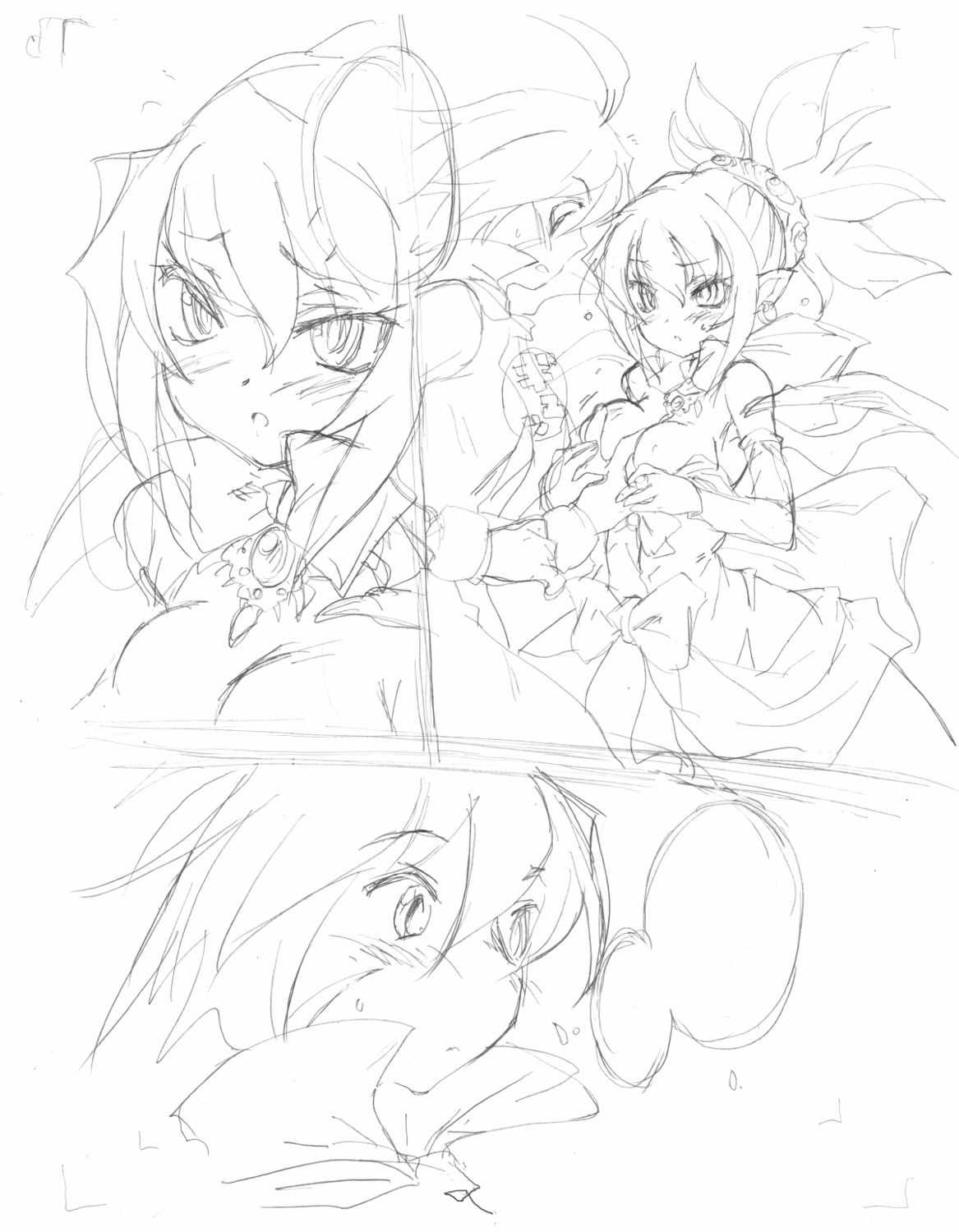 adell breast_grab breasts disgaea disgaea_2 female highres matsukura_nemu monochrome nippon_ichi_software pointy_ears rozalin rule34 sketch