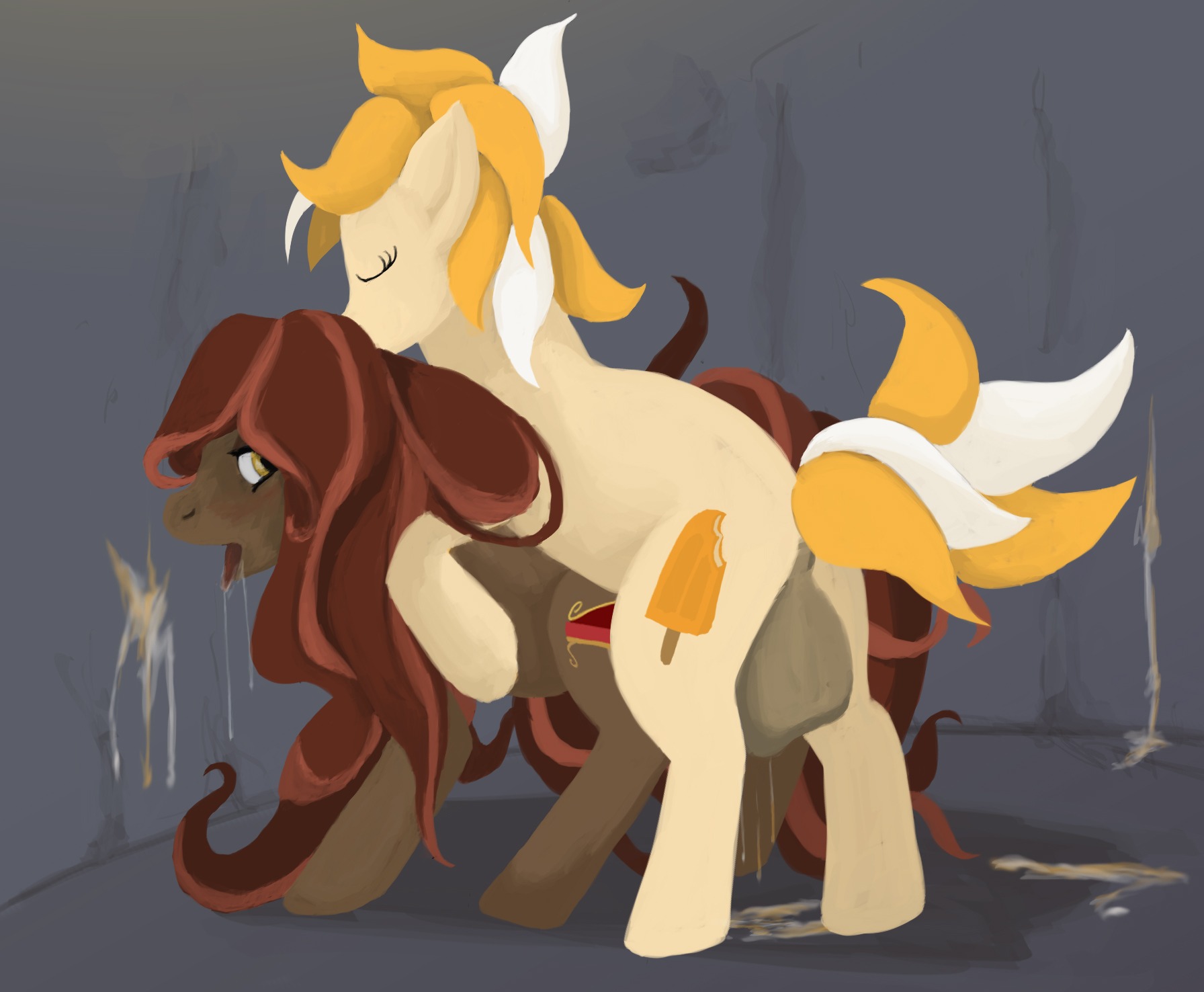 1boy 1girls balls big_balls cum cutie_mark doggy_style dreamsicle_swirl drooling equine female femboy femboy_on_female femboydom femsub from_behind girly horse lorenza male maledom my_little_pony original_character pony rule34 saliva straight