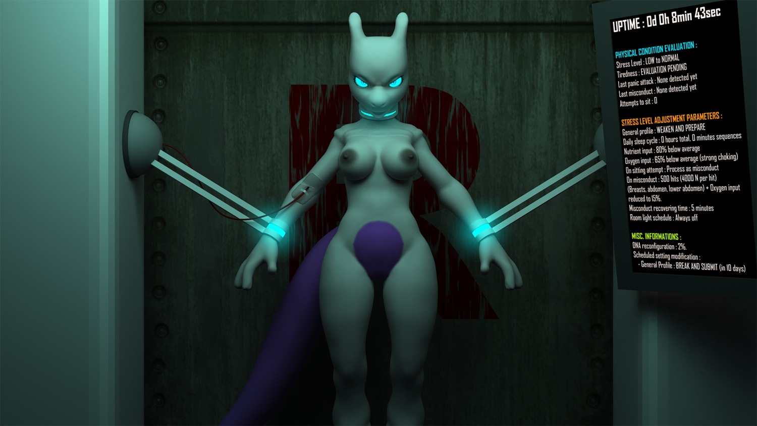 16:9 2014 3d_(artwork) annonguy anthro breasts collar cuff_(restraint) digital_media_(artwork) e621 english_text felid female generation_1_pokemon handcuffs hi_res legendary_pokemon mammal metal_cuffs mewtwo nintendo nipples nude pokemon pokemon_(species) pokemorph restraints shackles slave solo team_rocket text widescreen wolvalix