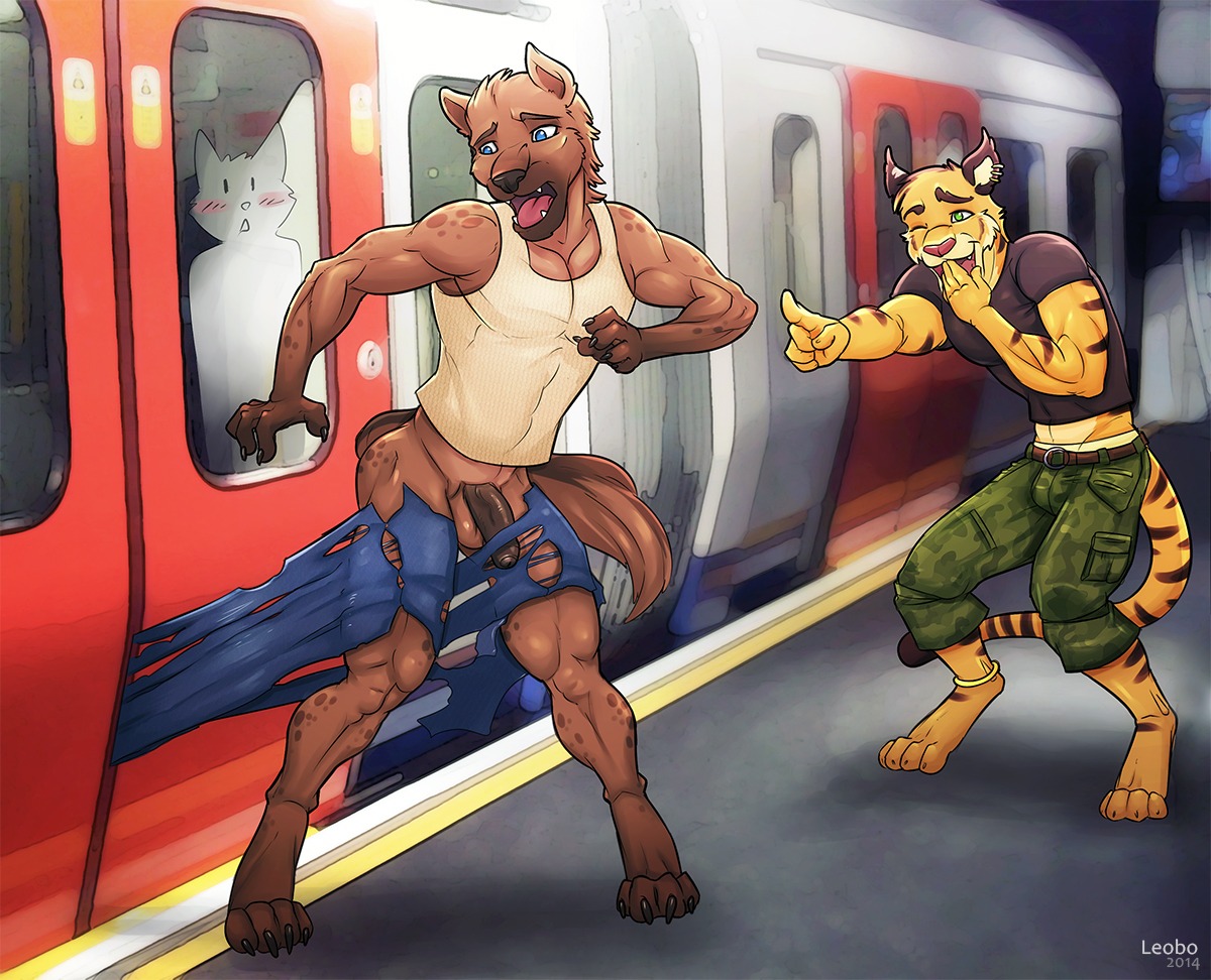 2014 abs alexeji ambiguous_gender animal_genitalia anklet anthro athletic balls barefoot belt biceps black_penis blue_eyes blush bottomless claws clothed clothing duo_focus e621 ear_piercing fangs feet felid feline flaccid foreskin fur genitals green_eyes group humanoid_genitalia humanoid_penis humiliation hybrid hyena jewelry laugh leobo letigre lynx male male/ambiguous mammal muscular one_eye_closed open_mouth pantherine partially_clothed pecs penis piercing pose public public_humiliation public_transportation sheath shirt shy silhouette spotted_hyena standing subway surprised tank_top teeth tiger toe_claws tongue topwear torn_clothing vein wardrobe_malfunction wink
