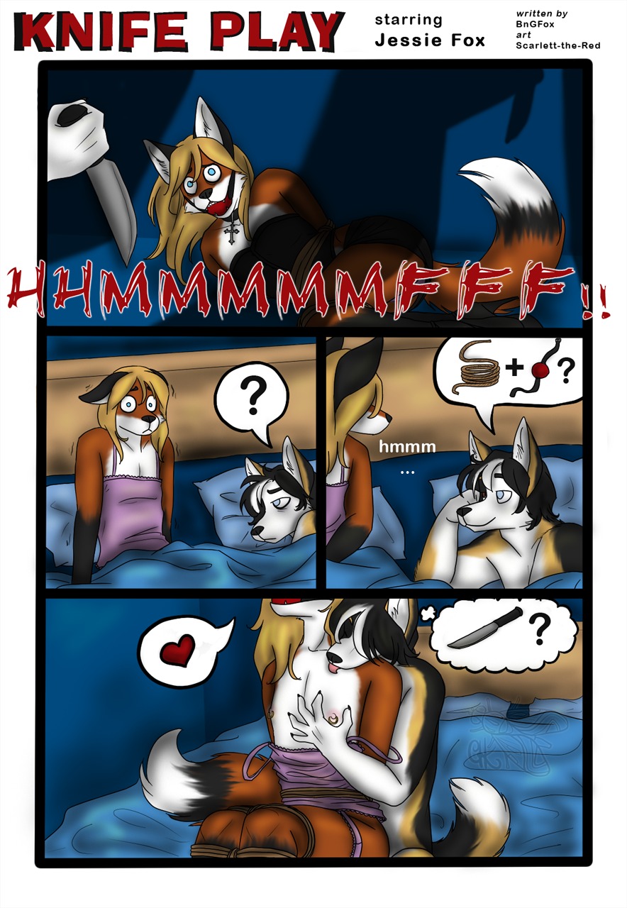 anal anthro ball_gag bdsm bondage bound canid canine canis clothed clothing comic crossdressing damsel_in_distress domestic_dog duo e621 english_text fantasy fox fur gag gagged german_shepherd herding_dog hi_res jessie_lockhart knife male male/male male_penetrated male_penetrating male_penetrating_male mammal mottled mottled_body mottled_fur nightmare_fuel panda_german_shepherd pastoral_dog penetration peril piebald piebald_body piebald_fur piercing romantic romantic_couple scarlett_the_red sex text trevor_blake what
