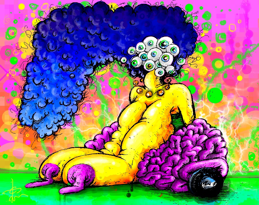 blue_hair breasts color female female_only hair marge_simpson nipples rule34 solo tagme the_simpsons tommythesquid what yellow_skin