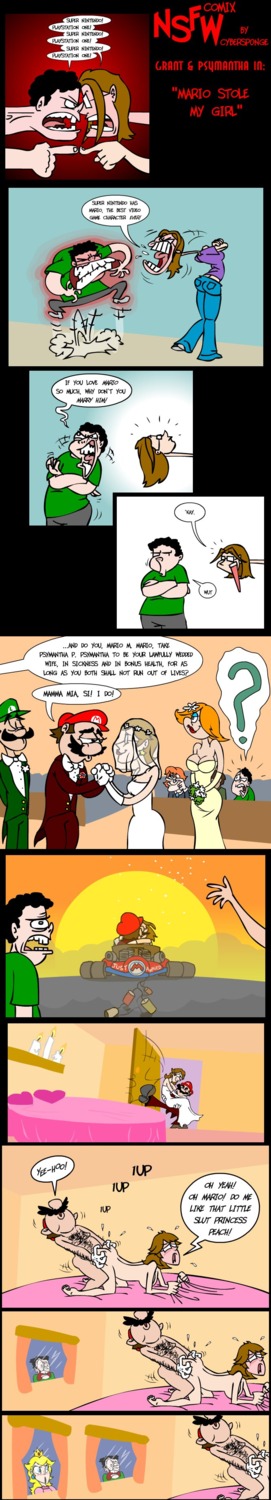 breasts brown_hair clothes color comic facial_hair female hair human luigi male mario mario_(series) moustache nintendo nsfwcomix princess_peach rule34 sex straight straight_hair super_mario_bros.