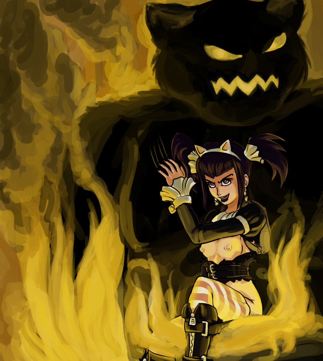 1girls annie_hastur cat_ears clothing emikochan female goth goth_annie league_of_legends lipstick makeup nail_polish rule34 smooth_skin tibbers tied_hair twintails