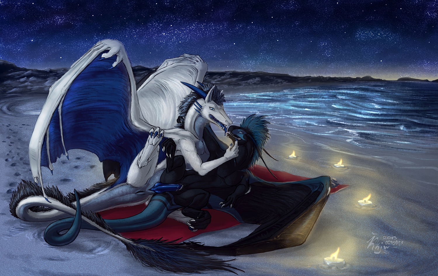2013 anus beach black_body black_scales blue_body blue_hair blue_scales candle clitoris dragon duo e621 erection european_mythology female female_penetrated feral feral_on_feral from_behind_position fur furred_dragon furred_scalie genitals hair horn karukuji kissing licking_tongue lying male male/female male_penetrating male_penetrating_female membrane_(anatomy) membranous_wings mythological_creature mythological_scalie mythology night nude on_back on_side outside penetration penile penile_penetration penis penis_in_vagina raised_leg romantic romantic_ambiance scales scalie seaside sex sex_on_the_beach sky spread_legs spreading star starry_sky tail tongue tongue_out vaginal vaginal_penetration vulva western_dragon white_body white_scales wings