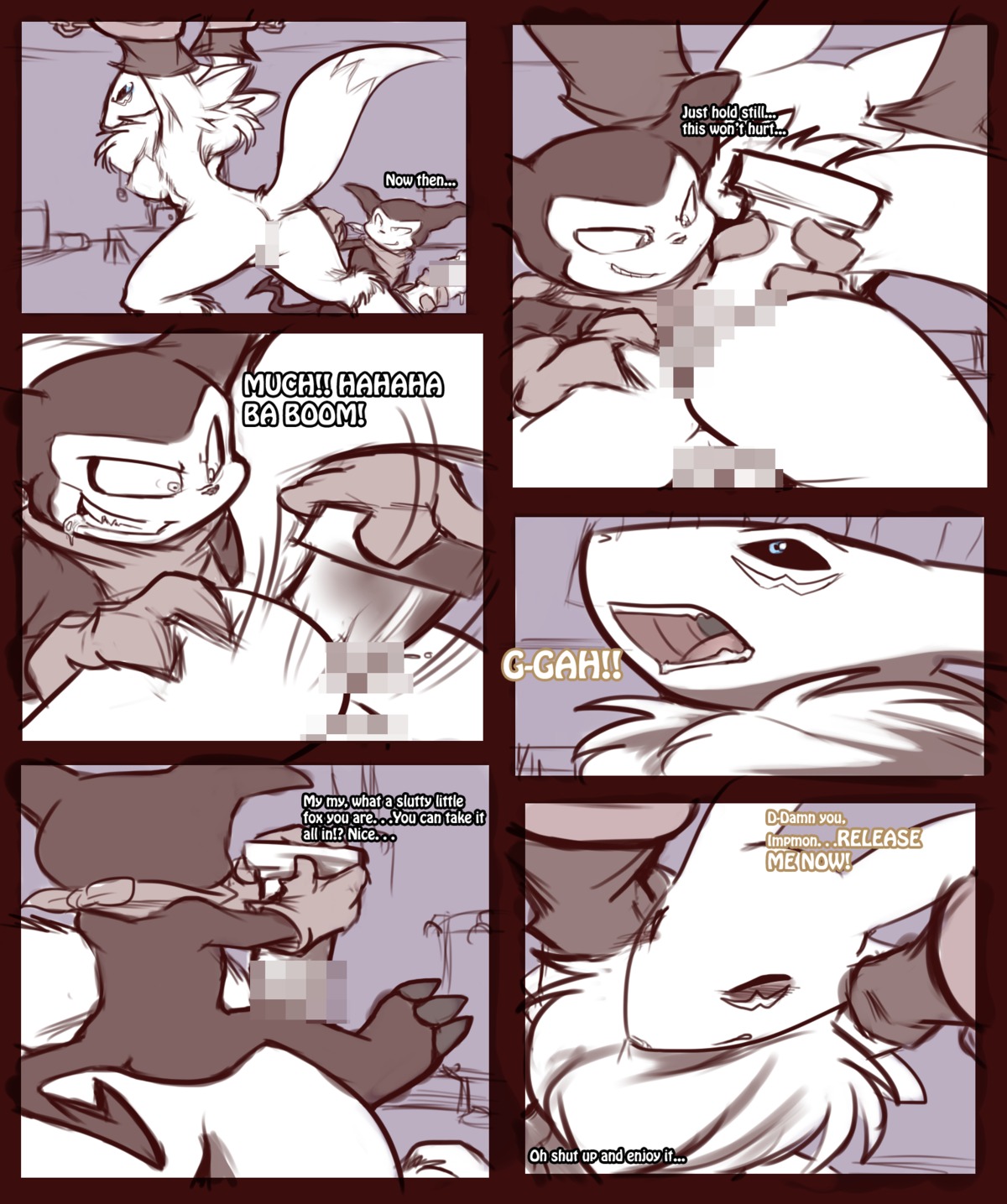 anthro bondage canine censored demon digimon digimon_(species) dildo female fox fur imp impmon male mammal mel_the_hybrid pussy rape renamon rule34 sex_toy