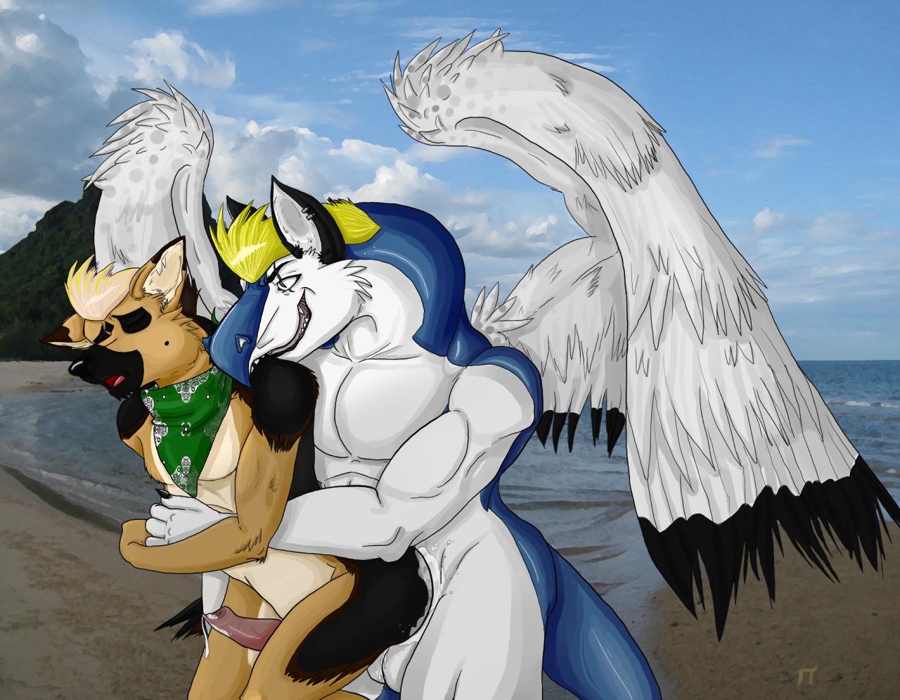 anal anal_penetration anthro balls bodily_fluids canid canine canis cum domestic_dog dragon duo e621 erection eyes_closed feathered_wings feathers genital_fluids genitals german_shepherd herding_dog male male/male male_penetrated male_penetrating male_penetrating_male mammal messy muscular mythological_creature mythological_scalie mythology nude pastoral_dog penetration penis pilot_(shepbutt) scalie sex tail unknown_artist wings