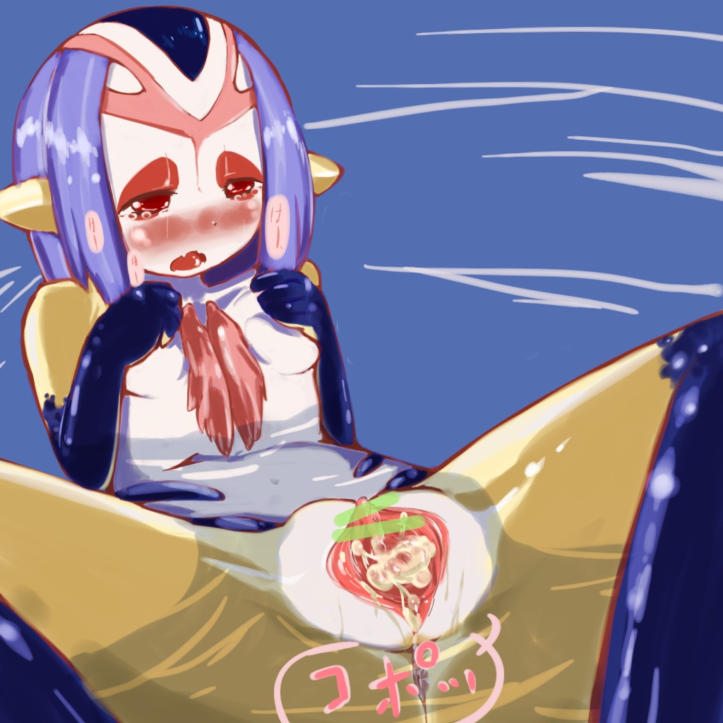 1girls anus blue_hair blue_submarine_no._6 blush breasts cum cum_in_pussy cum_inside female grey_hair humanoid long_hair marine monster_girl mutio open_mouth pussy red_eyes rule34 spread_legs water yellow_skin