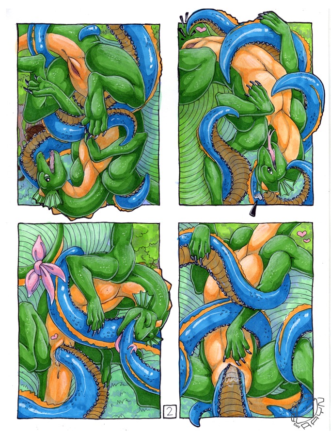 2010 accessory acidapluvia anus bow_(feature) bow_accessory bow_ribbon comic consentacles countershading dragon e621 female feral furgonomics genitals green_body green_scales heart_symbol membrane_(anatomy) membranous_wings mythological_creature mythological_scalie mythology nude oral oral_penetration penetration ribbons scales scalie sex slitherette_(slither) solo suckers suction_cup tail tail_accessory tail_bow tail_ribbon tentacle_sex tentacles upside_down vaginal vaginal_penetration vulva wings