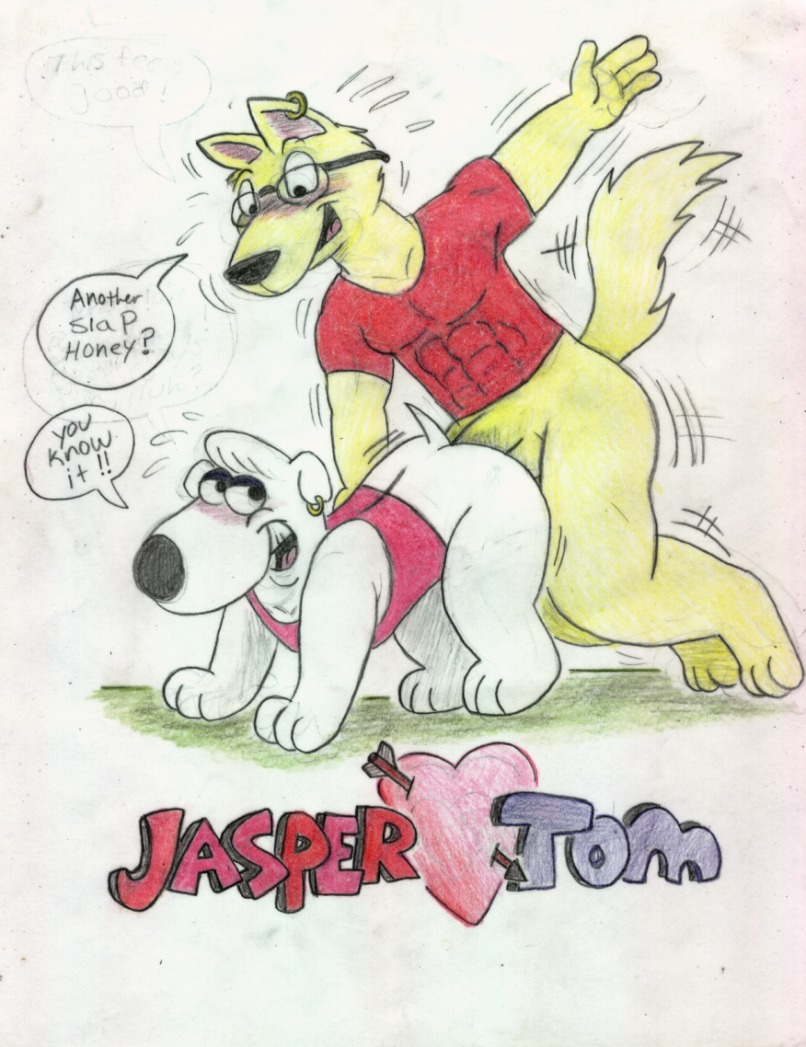 abs anal anthro bottomless canine eye_contact family_guy fur furry furry_only gay glasses jasper_(family_guy) looking_at_another male male_only piercing rule34 tbfm traditional_media_(artwork)