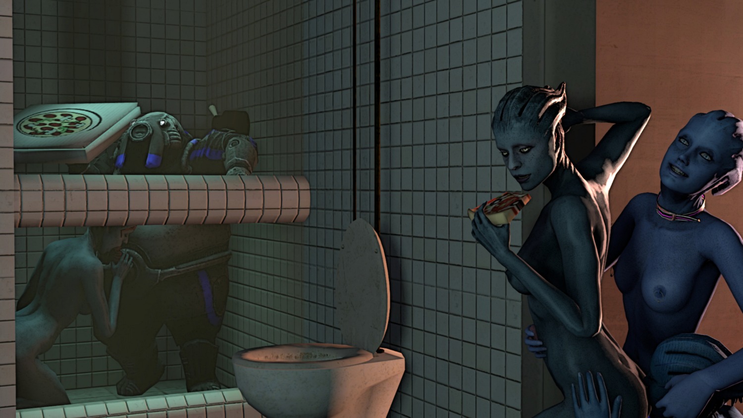 16:9 3d_(artwork) alien alien_humanoid anal areola asari bathroom big_breasts bioware blue_body blue_eyes blue_skin breasts butt digital_media_(artwork) e621 eating electronic_arts erect_nipples erection eyes_closed fellatio female female/female food genitals group hi_res humanoid knogg male male/female mass_effect morinth nipple_piercing nipples not_furry nude oral penile penis piercing pizza rimming samara sex smile toilet volus widescreen