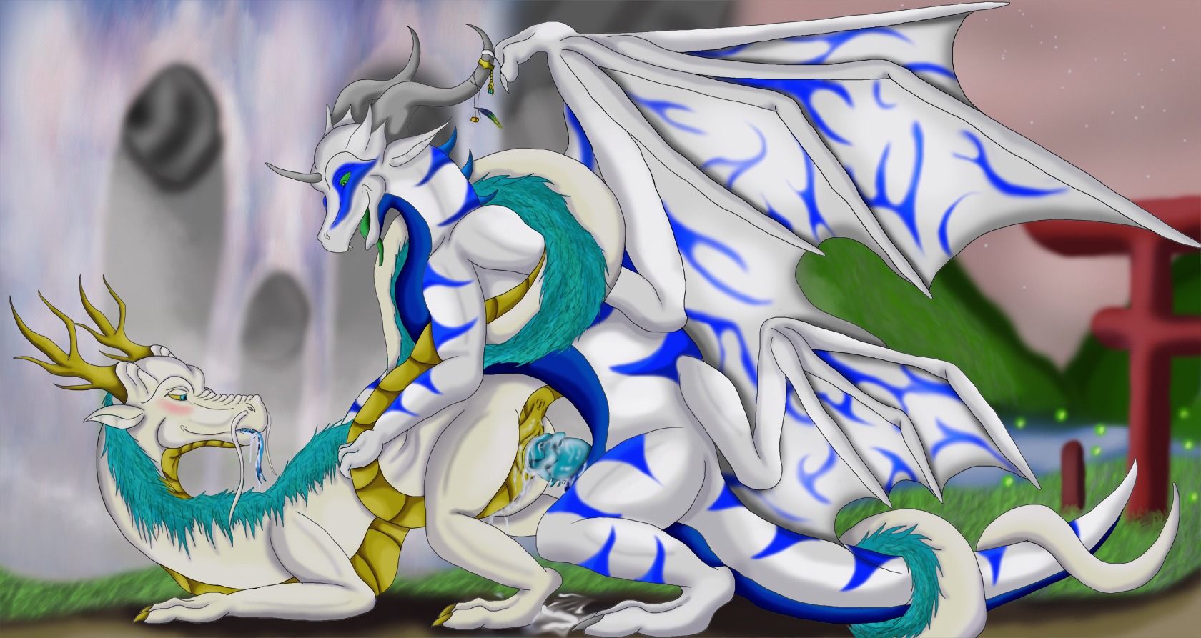 2012 antlers anus asian_mythology barbel_(anatomy) blue_body blue_countershading bodily_fluids countershading cum cum_in_vagina cum_inside digital_media_(artwork) dragon drippy drooling duo e621 east_asian_mythology eastern_dragon entwined_tails erection european_mythology female female_penetrated feral feral_on_feral flesh_whiskers from_behind_position full-length_portrait genital_fluids genitals graffitidragon green_eyes green_tongue happy happy_sex hi_res horn iggy_(graffitidragon) male male/female male_penetrating male_penetrating_female mane membrane_(anatomy) membranous_wings messy multicolored_wings mythological_creature mythological_scalie mythology nude penetration penile penile_penetration penis penis_in_vagina portrait ribbed_penis saliva scalie sex tail tail_coil thick_tail tongue vaginal vaginal_penetration vulva western_dragon whiskers wings yellow_body yellow_countershading