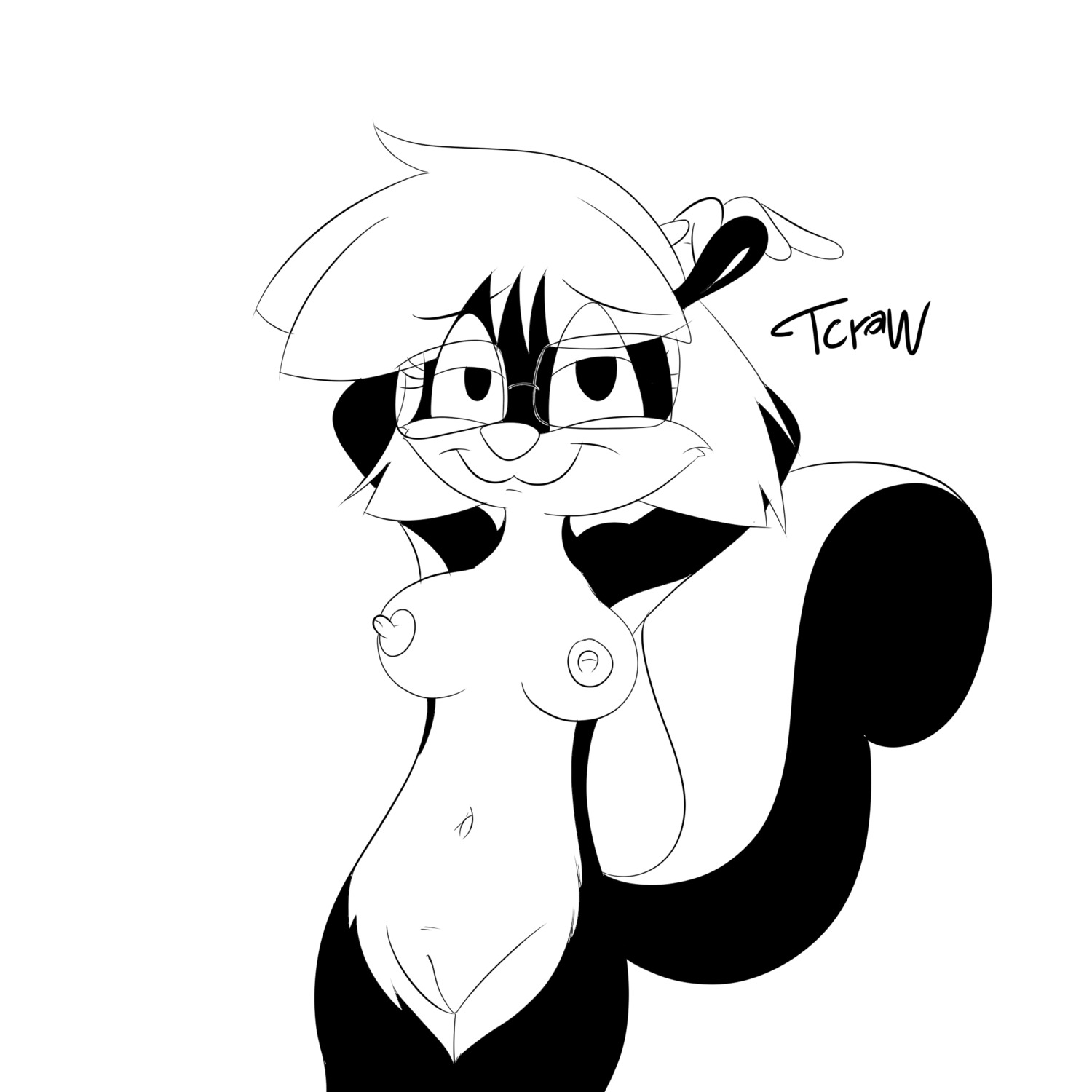 anthro breasts female female_only front_view monochrome nude pose rule34 sabrina_conrad sabrina_online skunk solo tagme toony webcomic