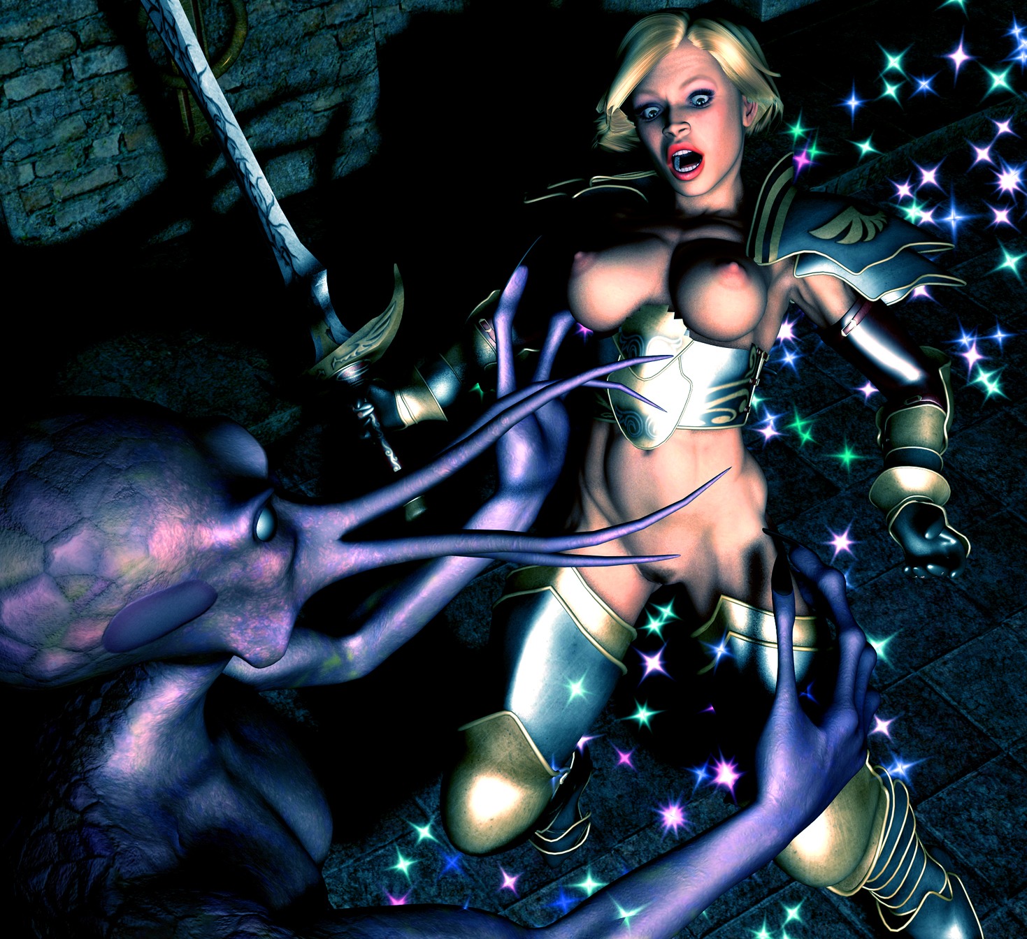 3d armor armored_female dungeons_and_dragons female female_focus illithid interspecies mind_flayer monster monster_on_female rule34 somedrawingsdude sword