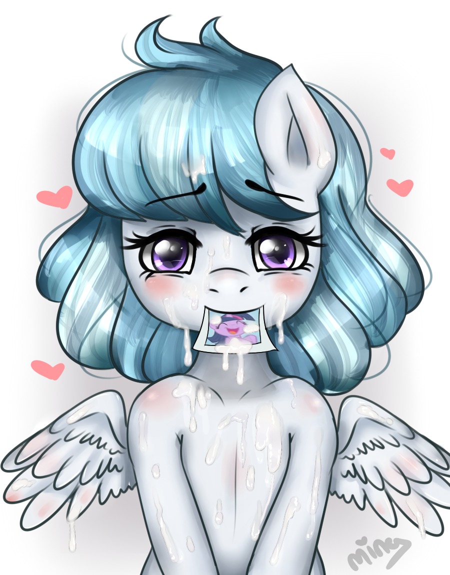 2014 anthro anthrofied blue_hair blush bodily_fluids cum cum_on_face e621 equid equine eyes_closed feathered_wings feathers female friendship_is_magic fur genital_fluids hair hasbro heart_symbol looking_at_viewer mammal mingamia my_little_pony mythological_creature mythological_equine mythology pegasus purple_body purple_eyes purple_fur simple_background solo twilight_sparkle_(mlp) white_background wings